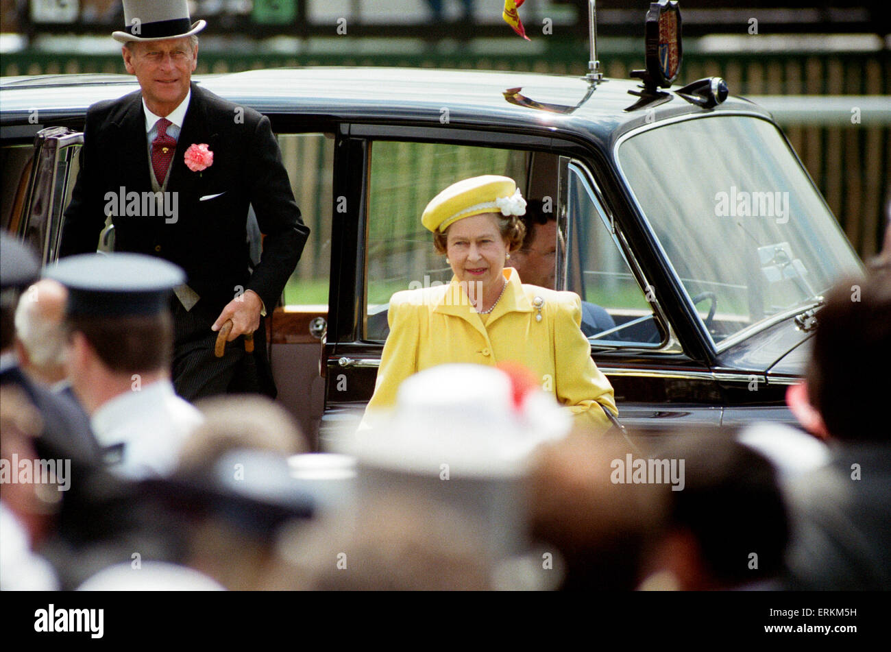 La regina Elisabetta II, Derby giorno, ippodromo di Epsom Downs, mercoledì 1 giugno 1988. Foto Stock
