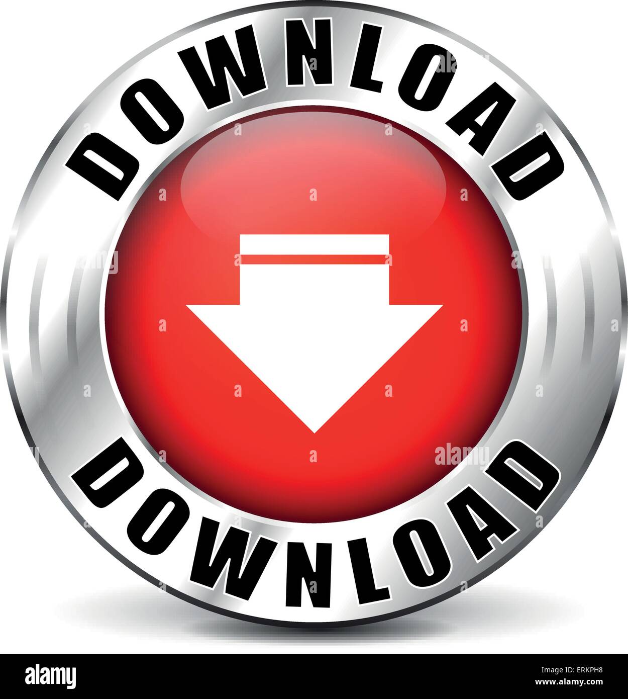 Illustrazione Vettoriale di rosso sull'icona di download su sfondo bianco Illustrazione Vettoriale