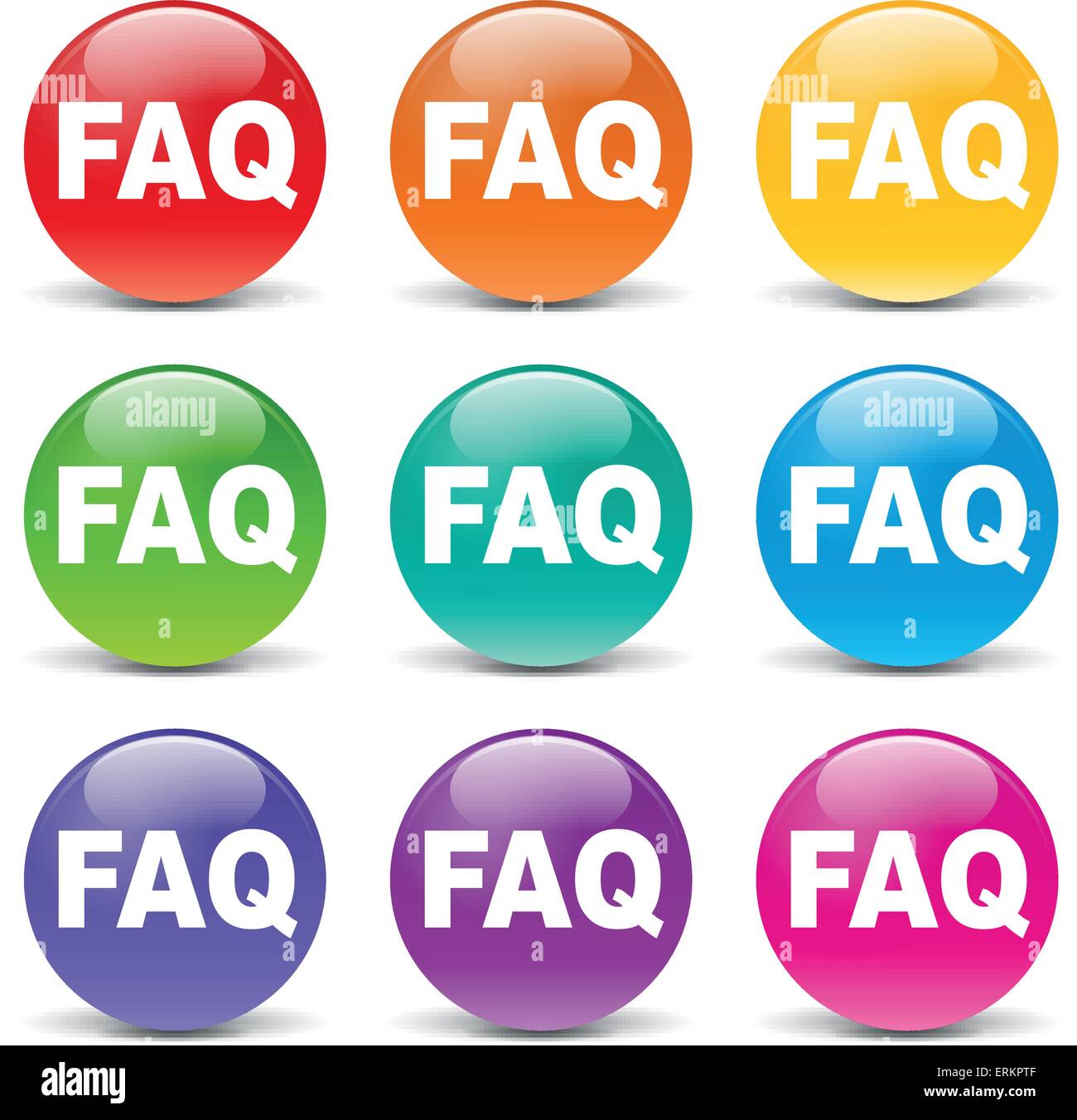 Illustrazione Vettoriale di coloratissimi faq icone su sfondo bianco Illustrazione Vettoriale