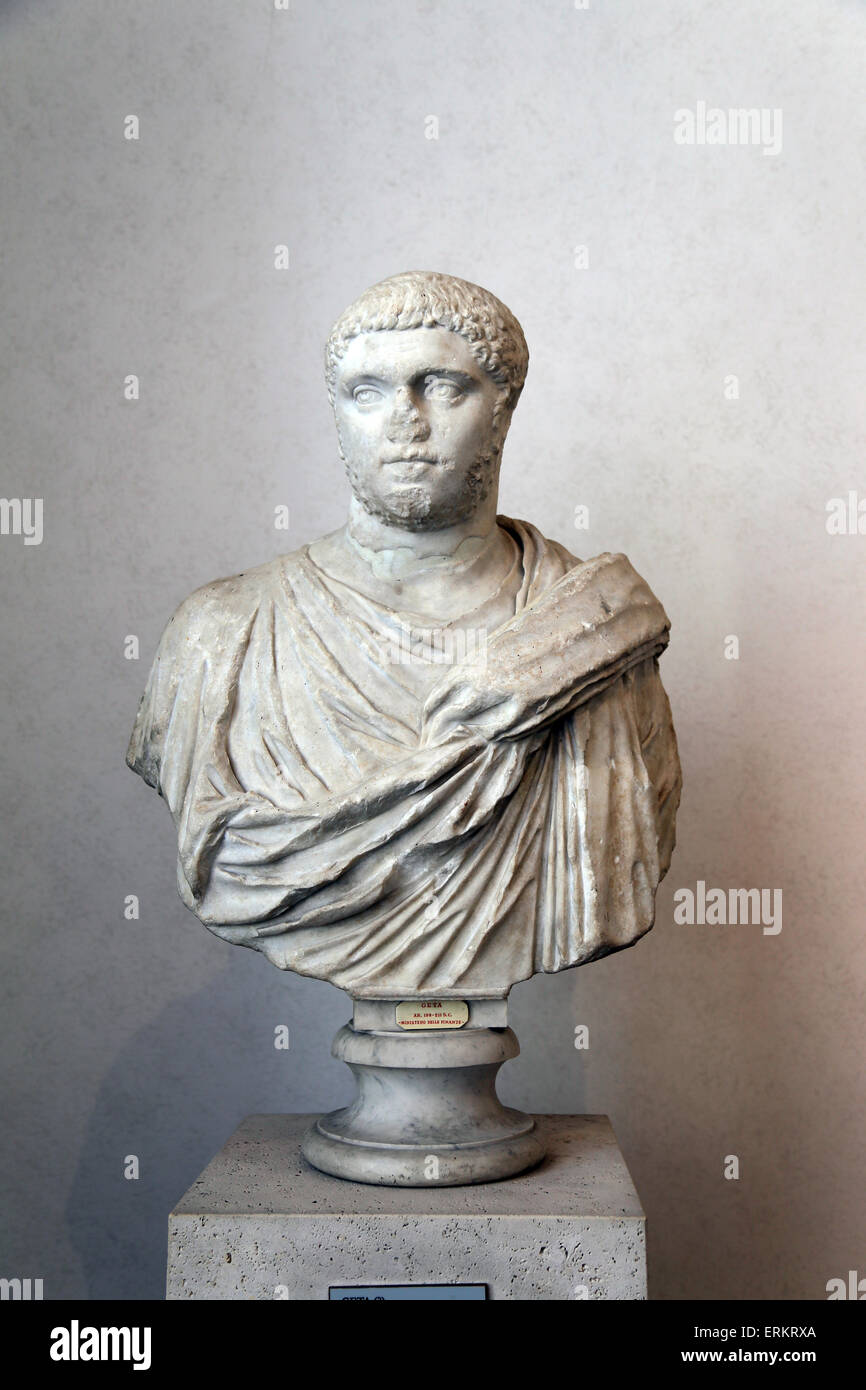 Geta (189-211 AD). Imperatore romano. Busto. Ritratto. 209-212 d.c. Da Roma. Museo Nazionale Romano. Palazzo Massimo. Roma. L'Italia. Foto Stock