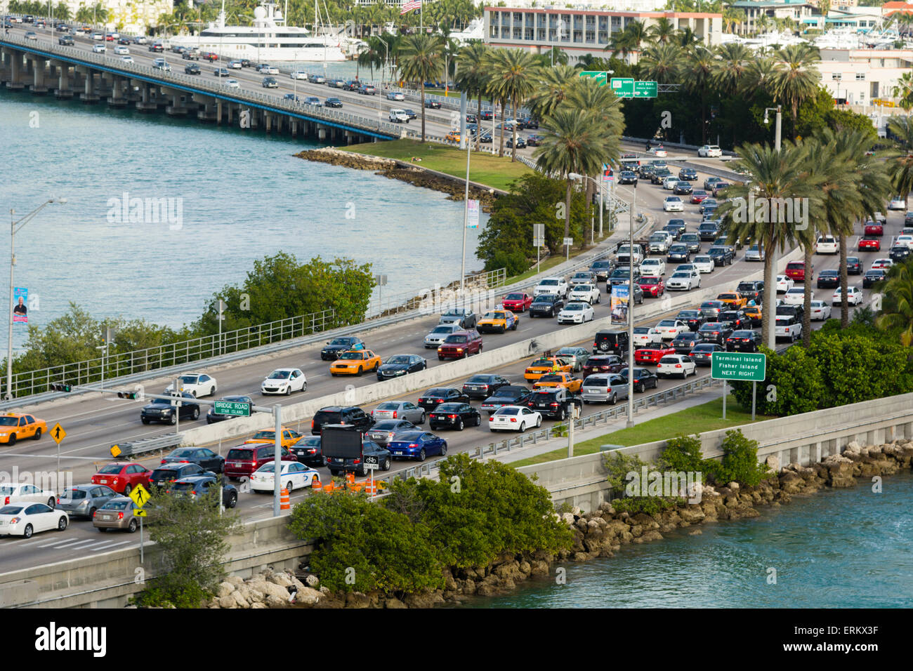 MacArthur Causeway, South Beach, Miami Beach, Florida, Stati Uniti d'America, America del Nord Foto Stock