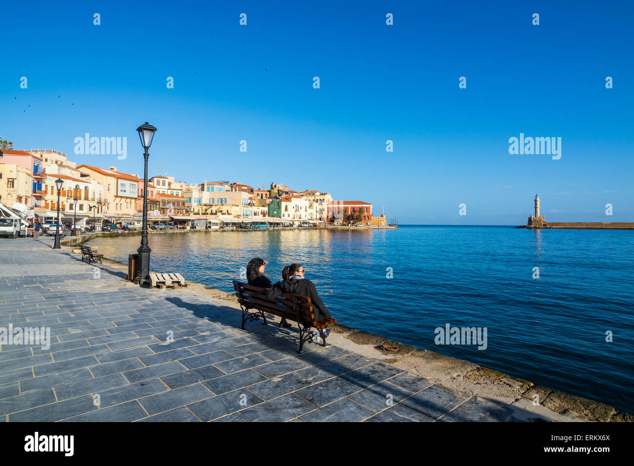 Porto veneziano di Chania, Creta, Isole Greche, Grecia, Europa Foto Stock