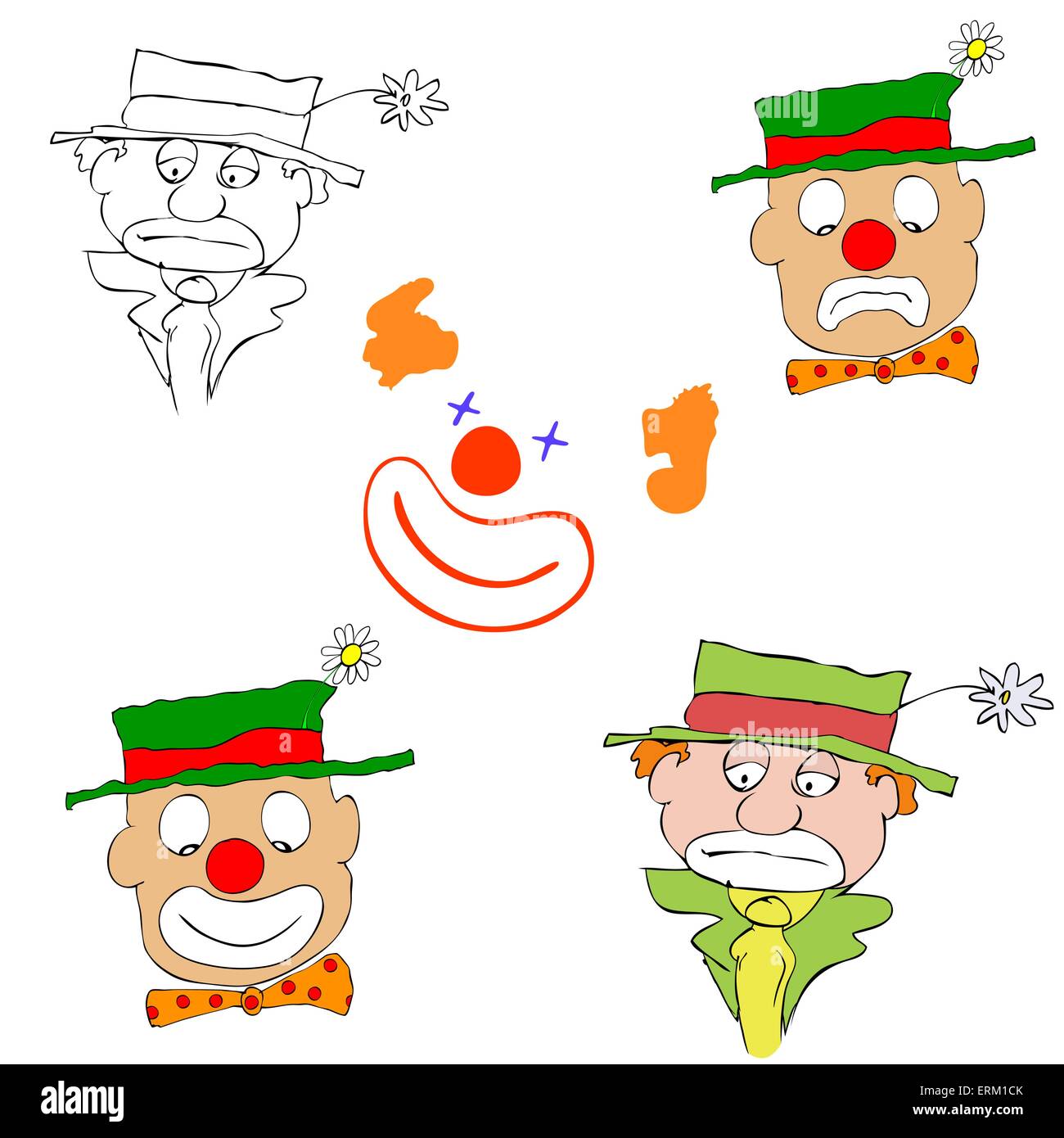 Luttuosi e felice clowns - vettore Illustrazione Vettoriale