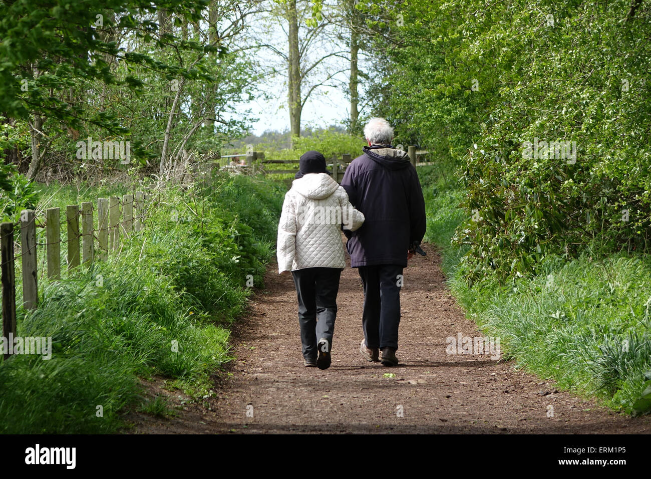 Coppia di anziani sul bosco a piedi Foto Stock