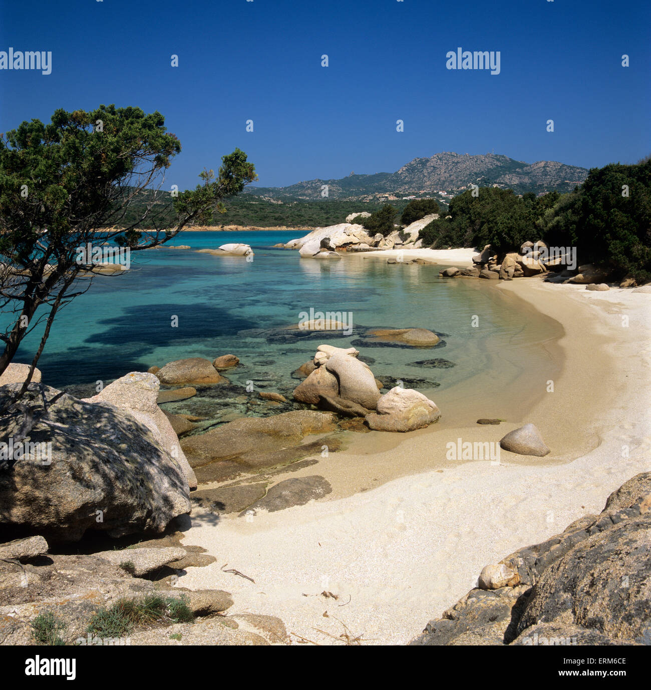 Vista della spiaggia, Capo Capaccia, Costa Smeralda, Sardegna, Italia, Europa Foto Stock