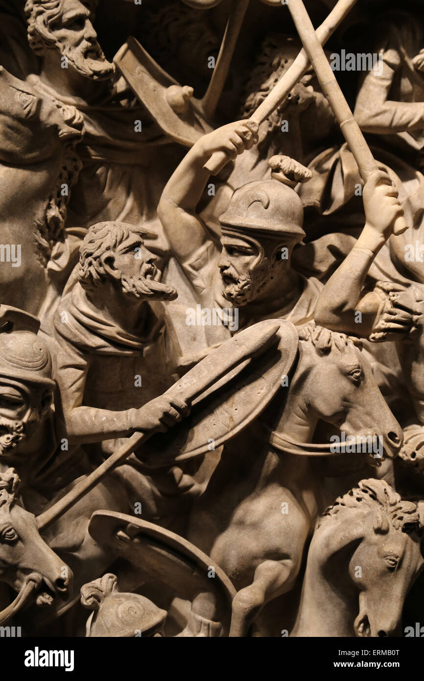 Portonaccio sarcofago. 180 annuncio. Battaglia tra i romani e germanica in Marcomannics guerre. Museo Nazionale Romano. Palazzo Massimo Foto Stock