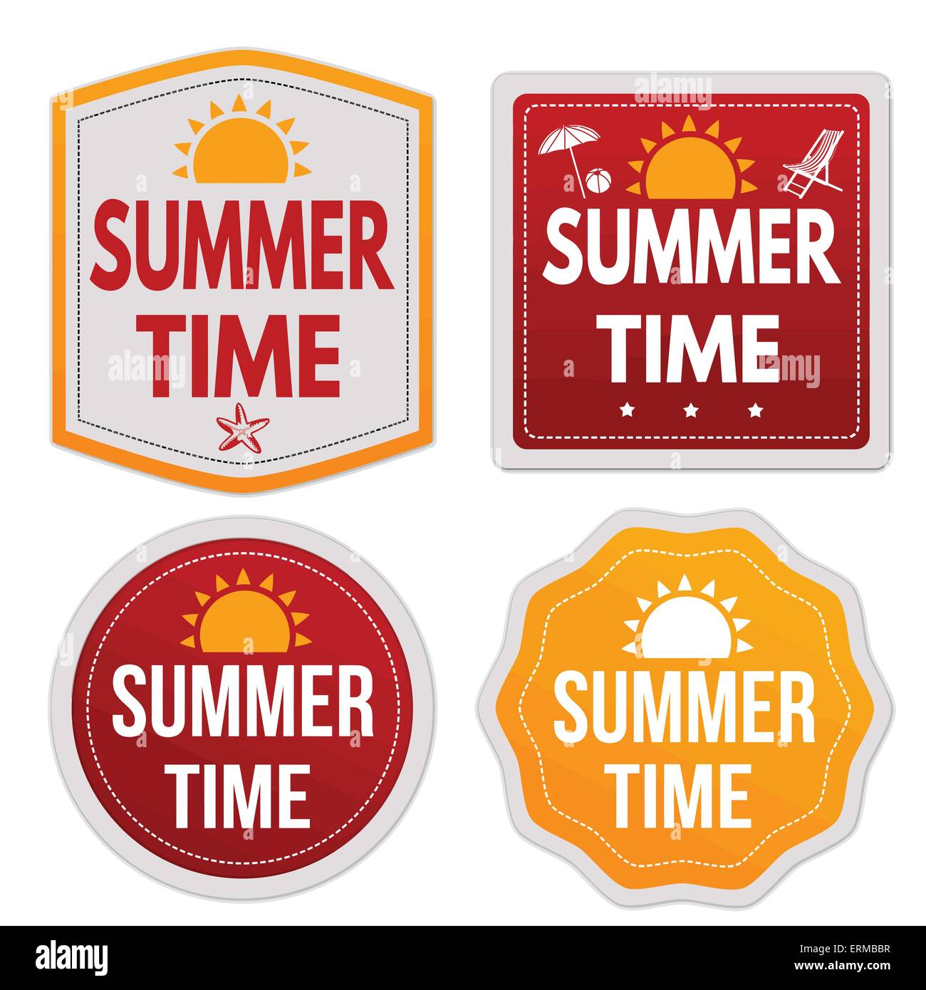 Summer time set di adesivi su sfondo bianco, illustrazione vettoriale Illustrazione Vettoriale