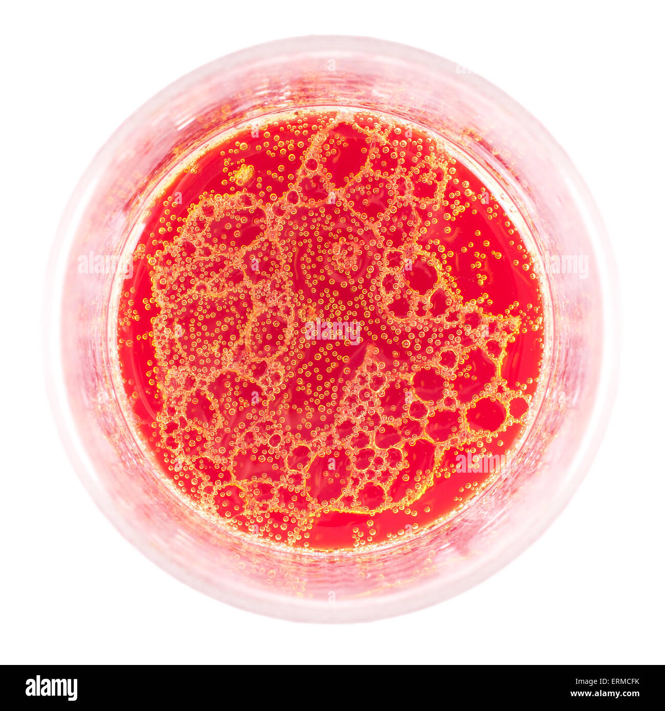 Rosso e oro, giallo spuma frizzante roba in contenitore. Guarda come esperimento scientifico. Foto Stock