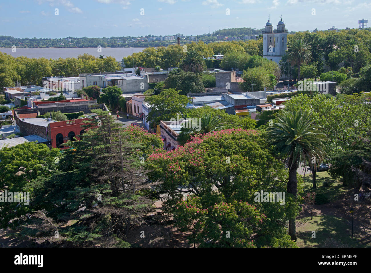 Vista aerea storico quartiere coloniale di Colonia del Sacramento Uruguay Foto Stock