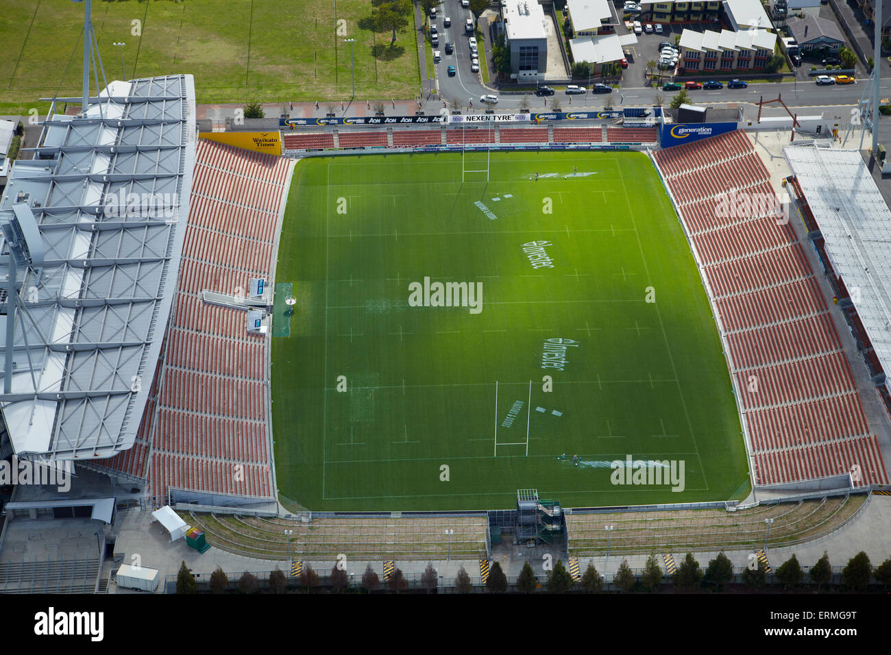 Lo stadio Waikato, Hamilton, Waikato, Isola del nord, Nuova Zelanda - aerial Foto Stock