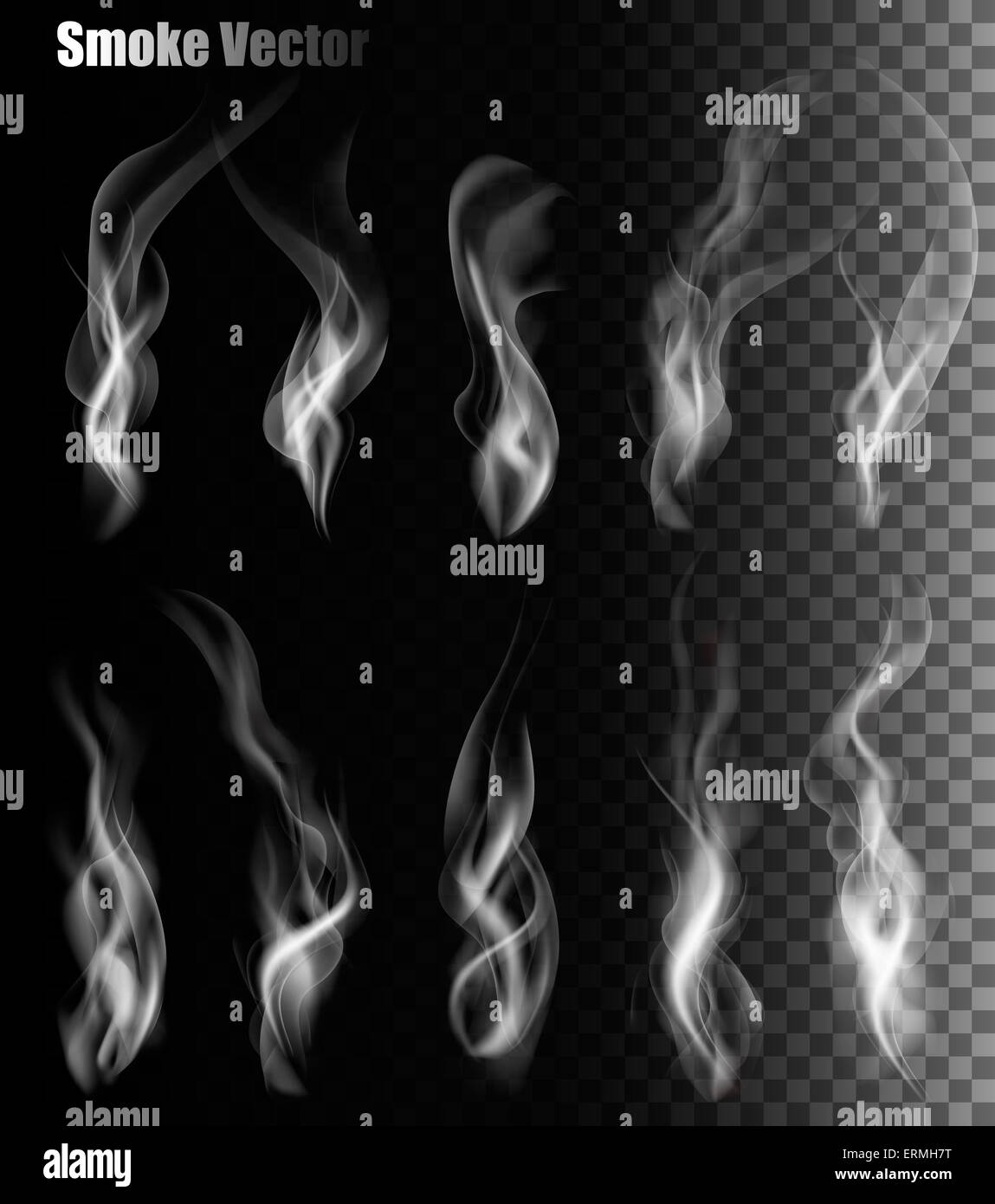 Impostare trasparente di diversi vettori di fumo. Foto Stock