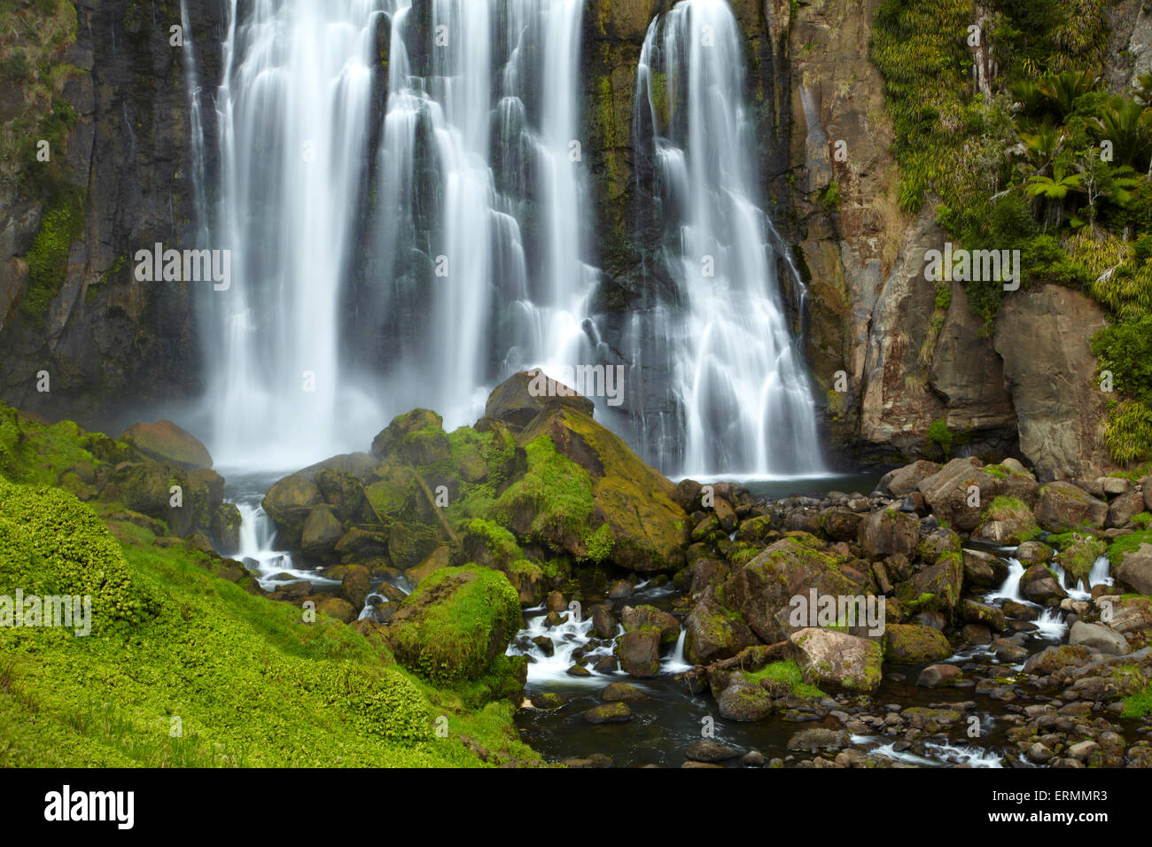 Marokopa Falls, Distretto di Waitomo, Waikato, Isola del nord, Nuova Zelanda Foto Stock
