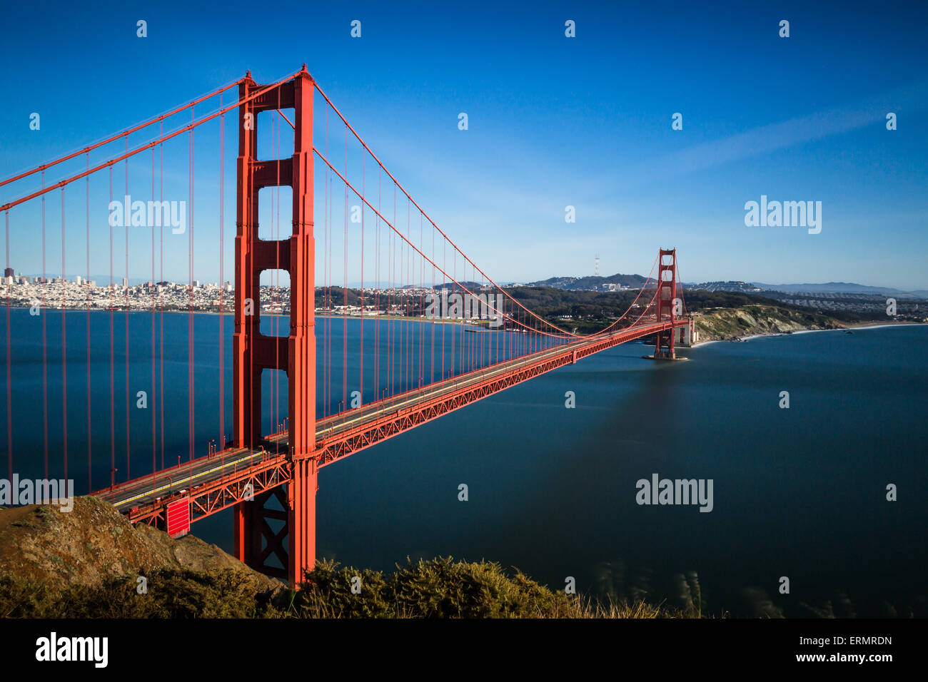 San Francisco Golden Gate Bridge e il paesaggio al tramonto Foto Stock