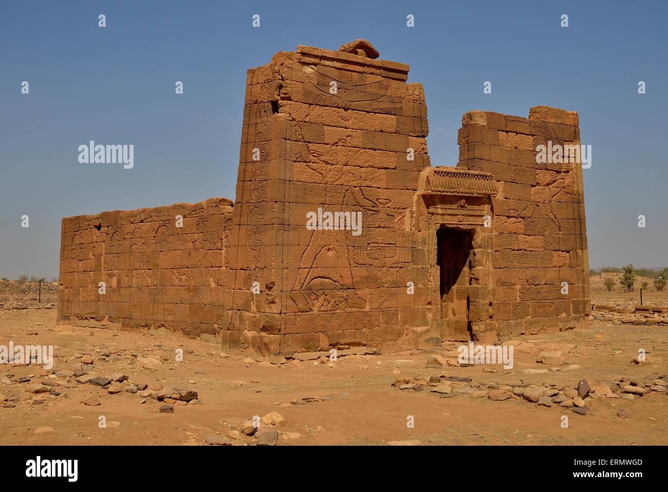 Tempio di Lion per il leone-divinità Apedemak, Naga, la Nubia, Nahr un-nullo, Sudan Foto Stock