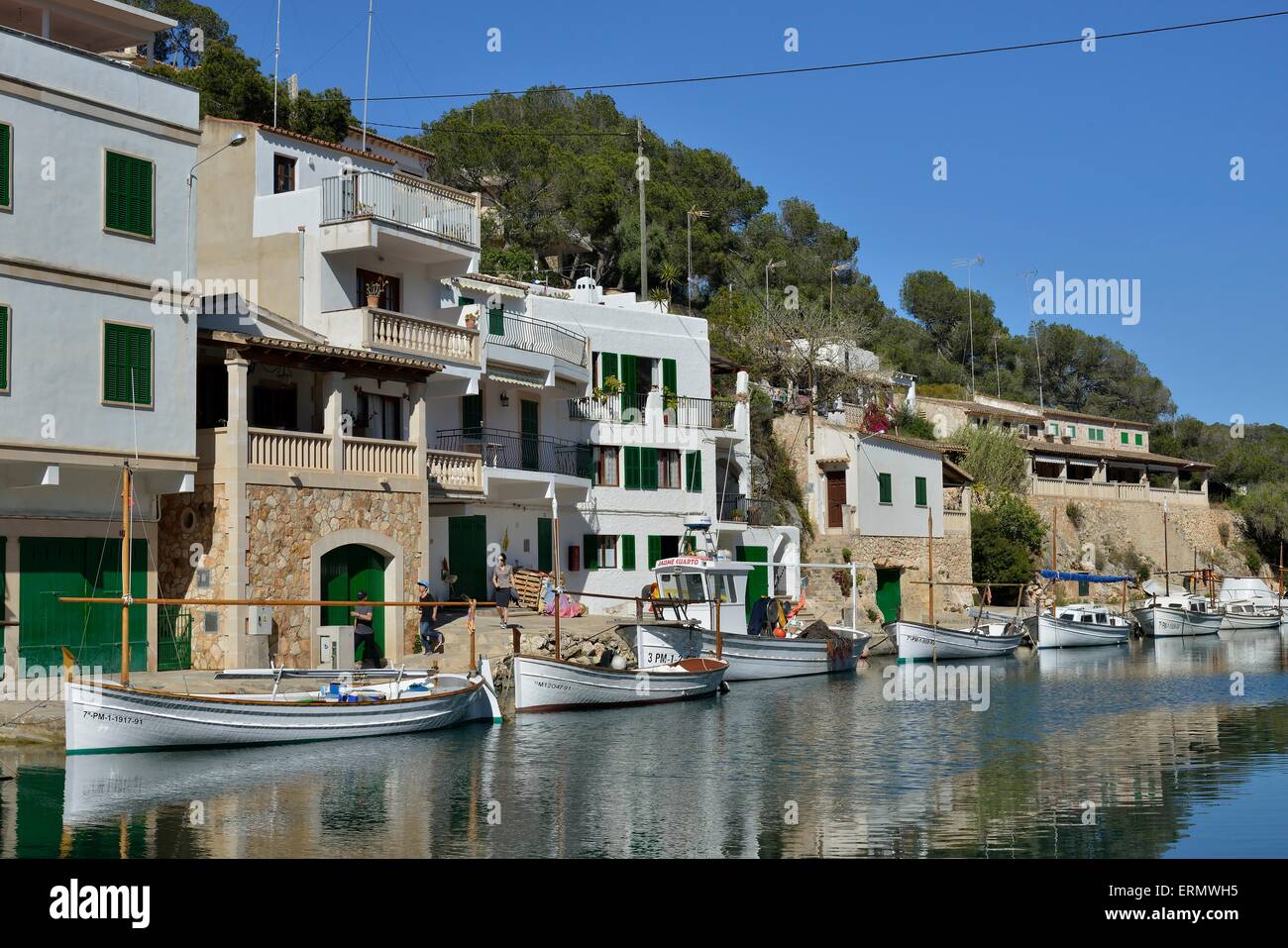 Barche da pesca nel porto di Cala Figuera, Maiorca, isole Baleari, Spagna Foto Stock