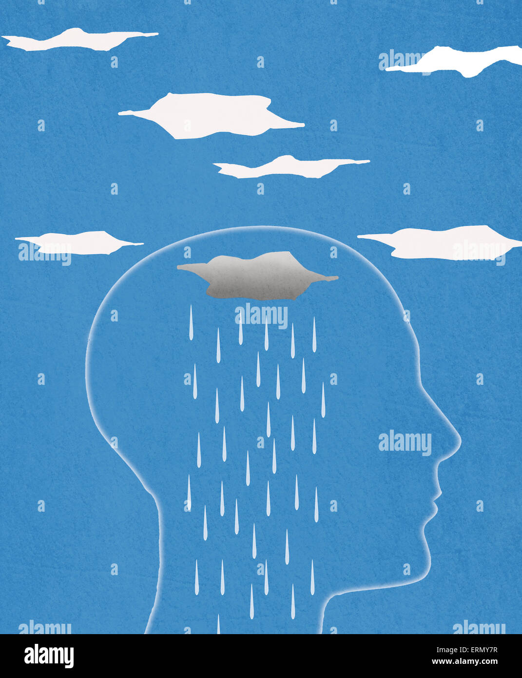 Silhouette di testa e la pioggia di illustrazione digitale Foto Stock