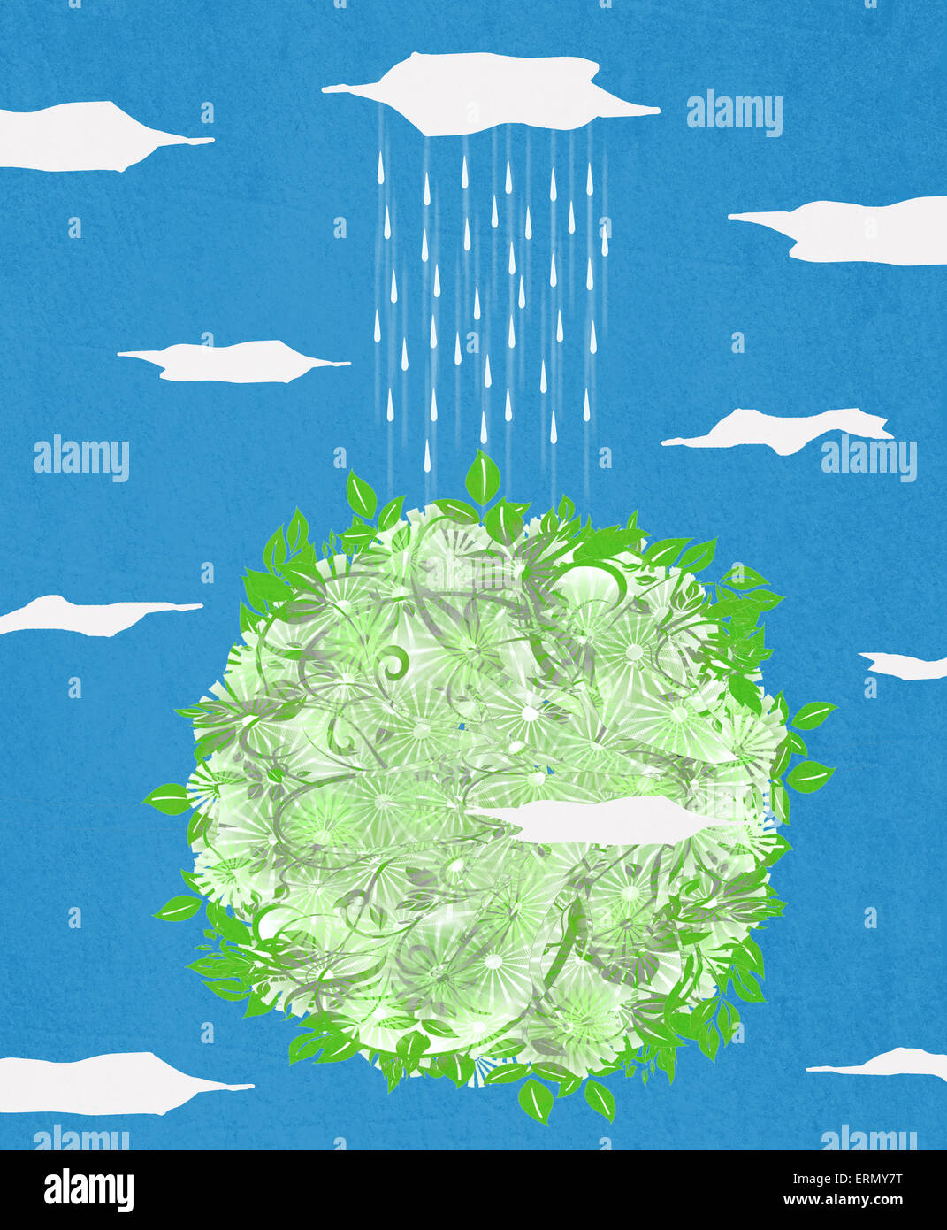 Pianeta verde e la pioggia di illustrazione digitale Foto Stock