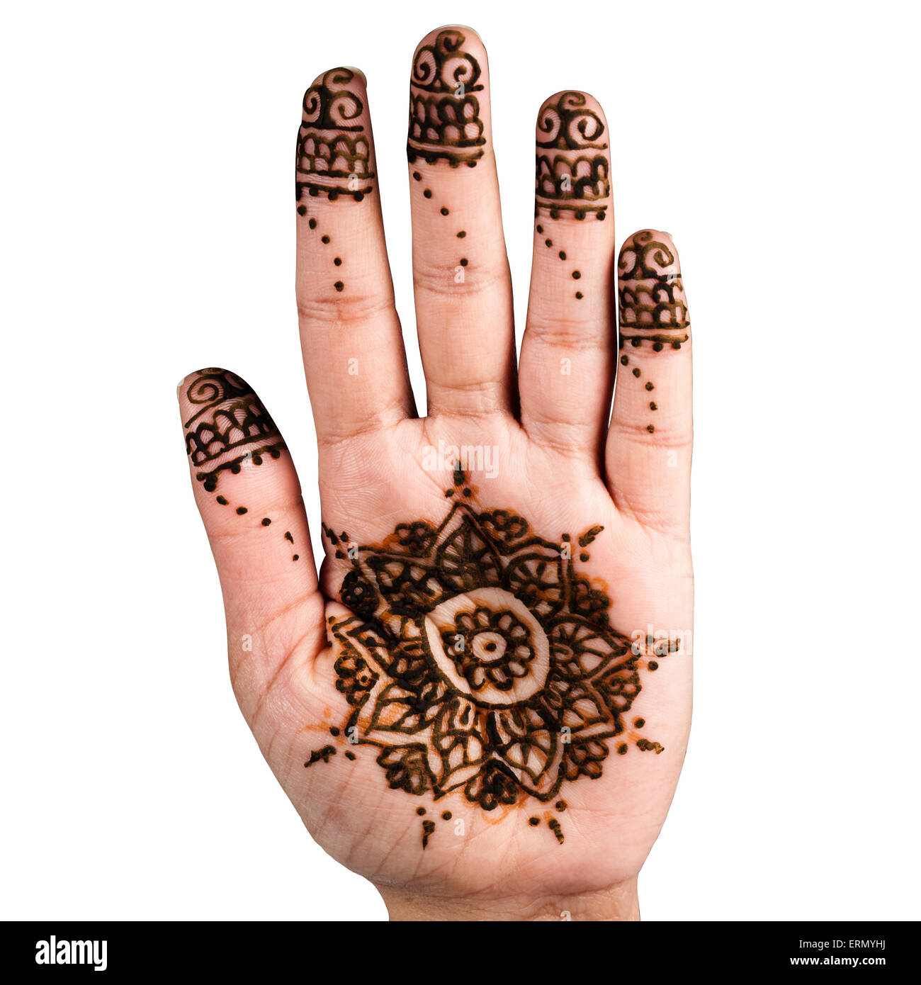 Henna Tattoo mano arte della decorazione percorso di clipping square sfondo bianco Foto Stock