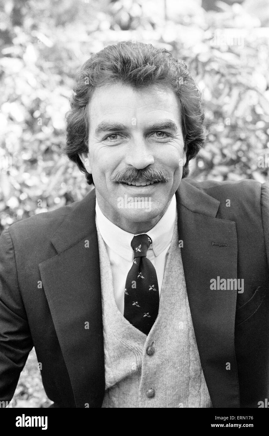 Tom Selleck, attore foto-chiamata, Londra, 2 maggio 1985. Foto Stock