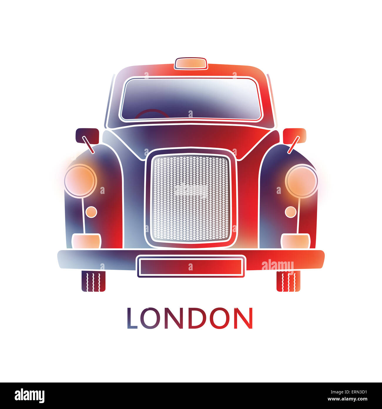 Simbolo di Londra - Black Cab - grafica colorata - design moderno - Illustrazione illustrazione dei taxi in forma semplificata, silhouette Foto Stock