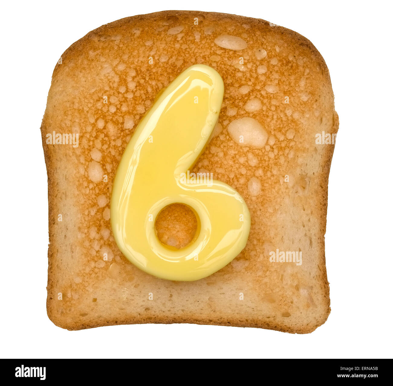 Isolato, Toast con burro numero 6 Foto Stock