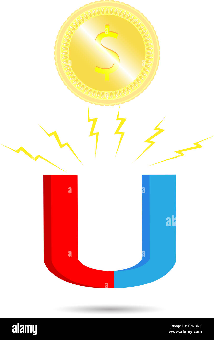 Magnete moneta. Denaro finanze business, attirare il successo e il dollaro. Vettore grafico illustrazione Foto Stock