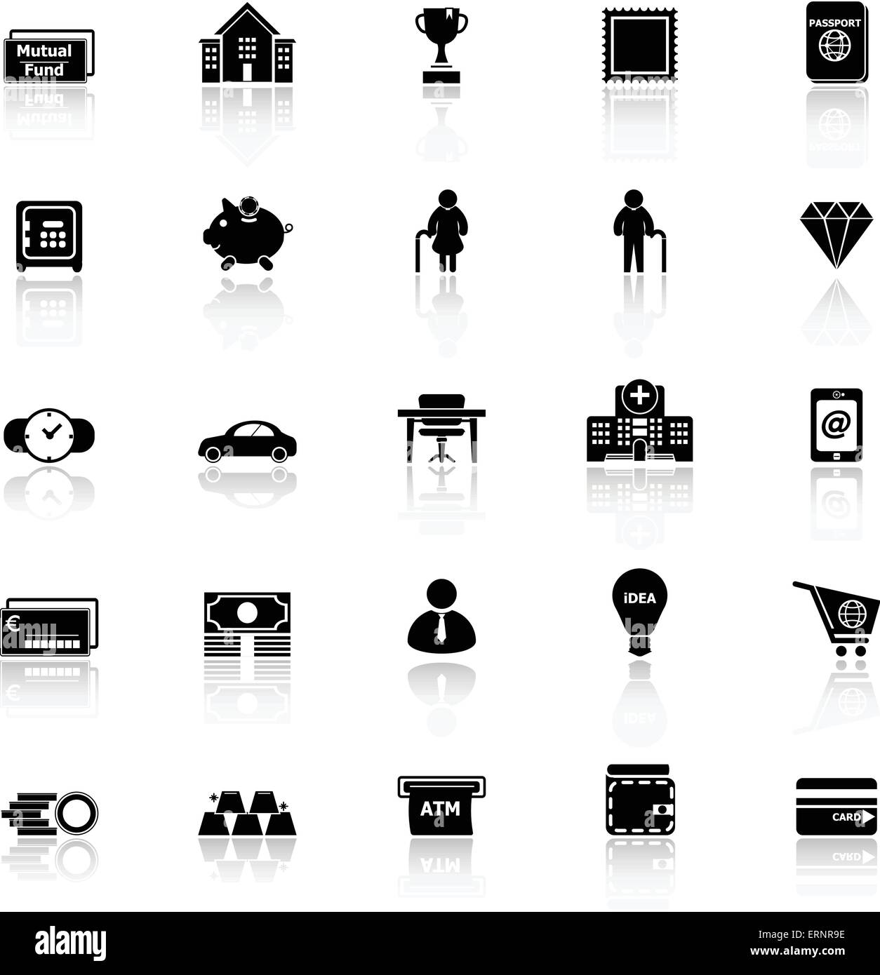 Finanziari personali con le icone di riflettere su sfondo bianco, vettore di stock Illustrazione Vettoriale