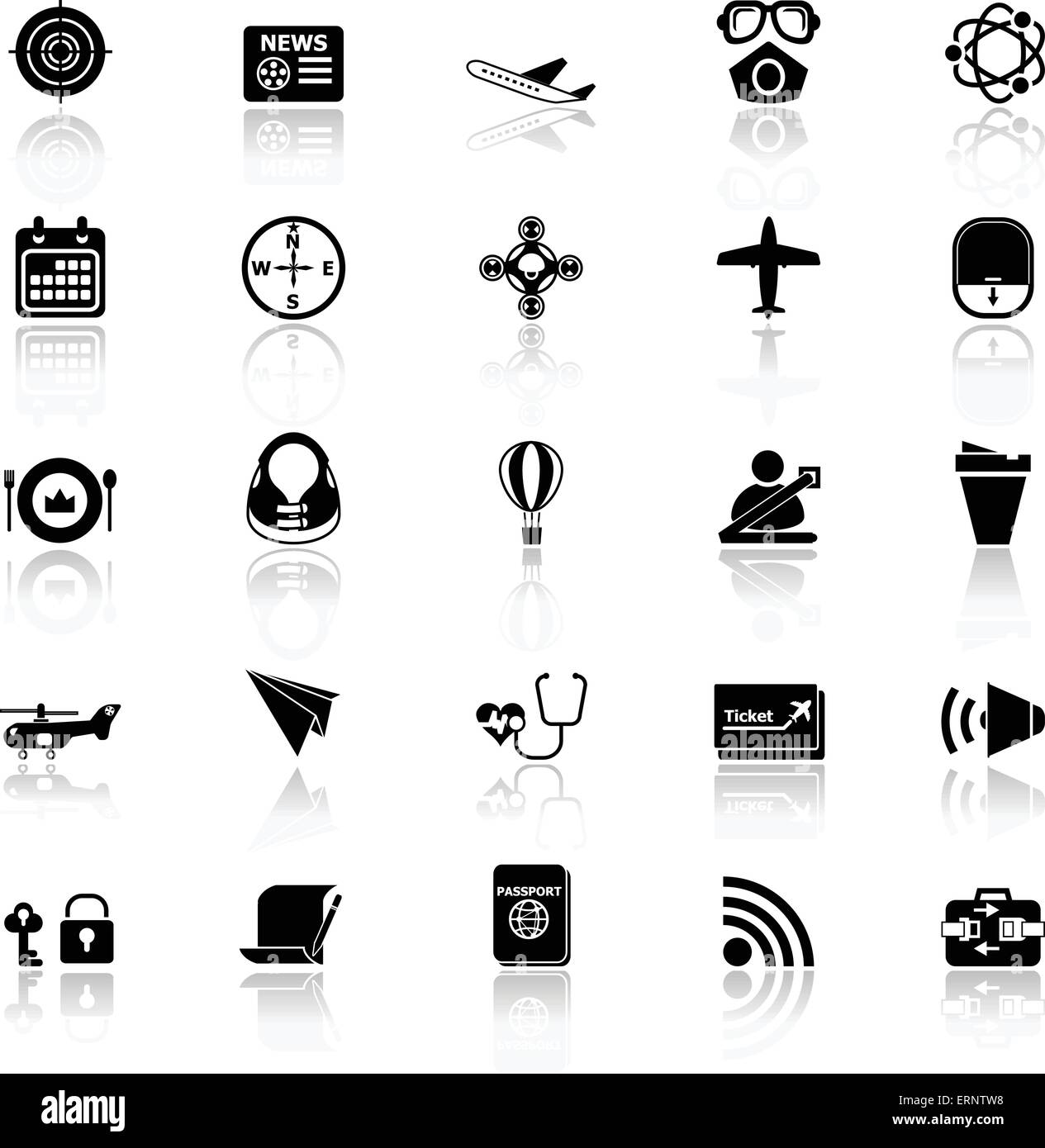 Il trasporto aereo icone relative a riflettere su sfondo bianco, vettore di stock Illustrazione Vettoriale