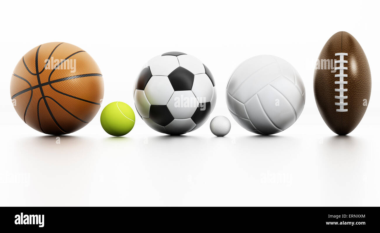 Palle sportive isolato su sfondo bianco con la riflessione Foto Stock