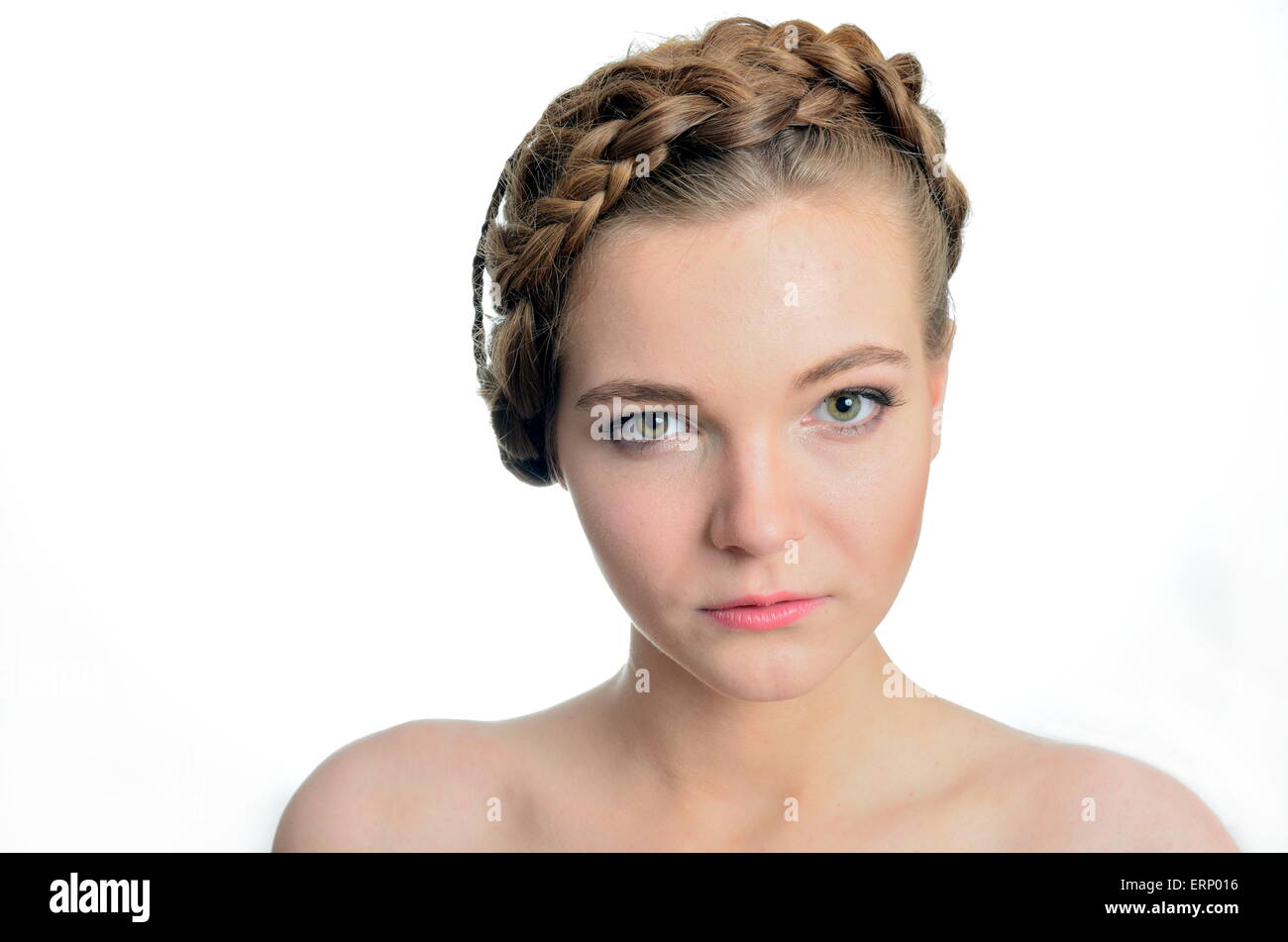 Ritratto di modello femminile dalla Polonia. Ragazza con i capelli biondi, tipo faccia espressione. Foto Stock