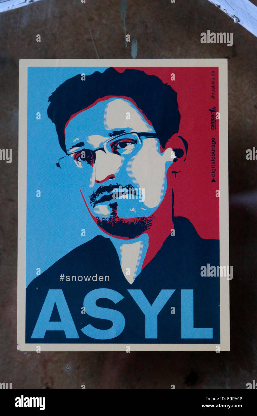 Edward Snowden-Aufkleber, Berlino-Kreuzberg. Foto Stock