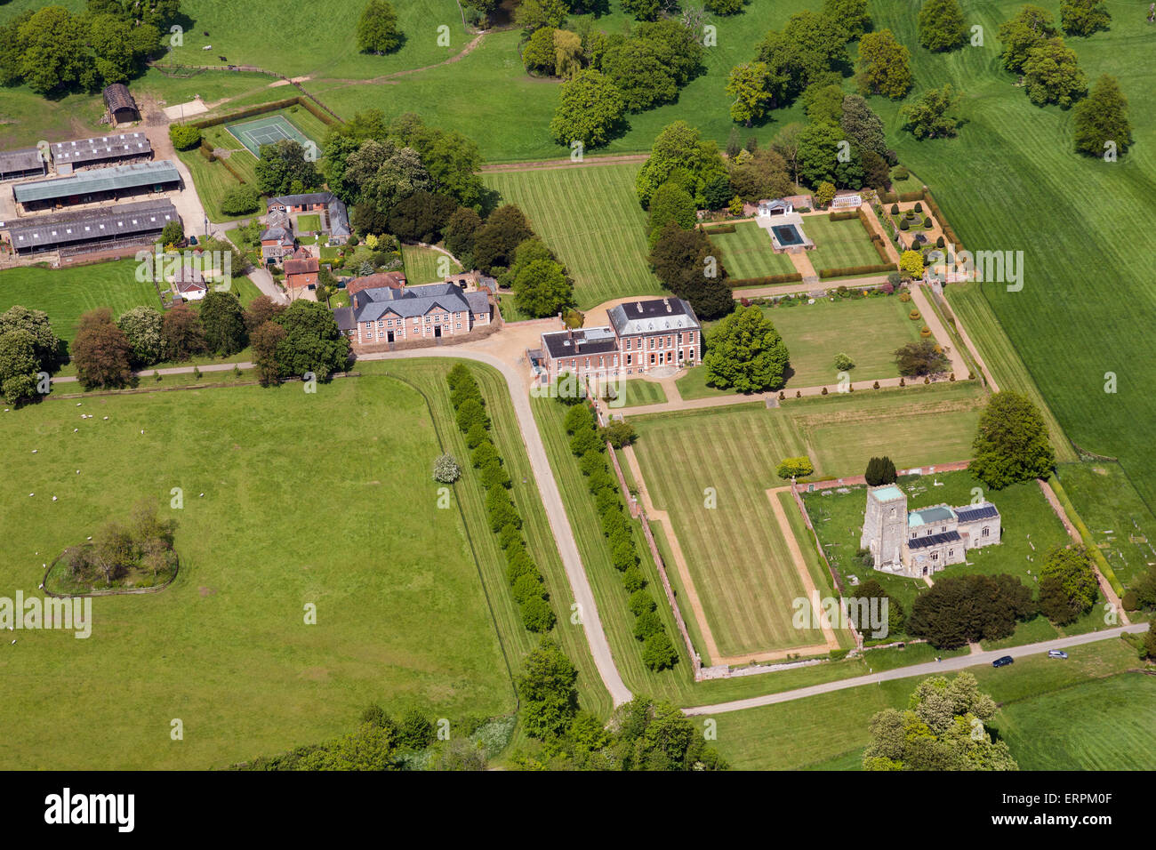 Dalham Hall, Suffolk, Regno Unito, di proprietà di Sheikh Mohammed bin Rashid al Maktoum, precedentemente di proprietà di Cecil Rhodes Foto Stock