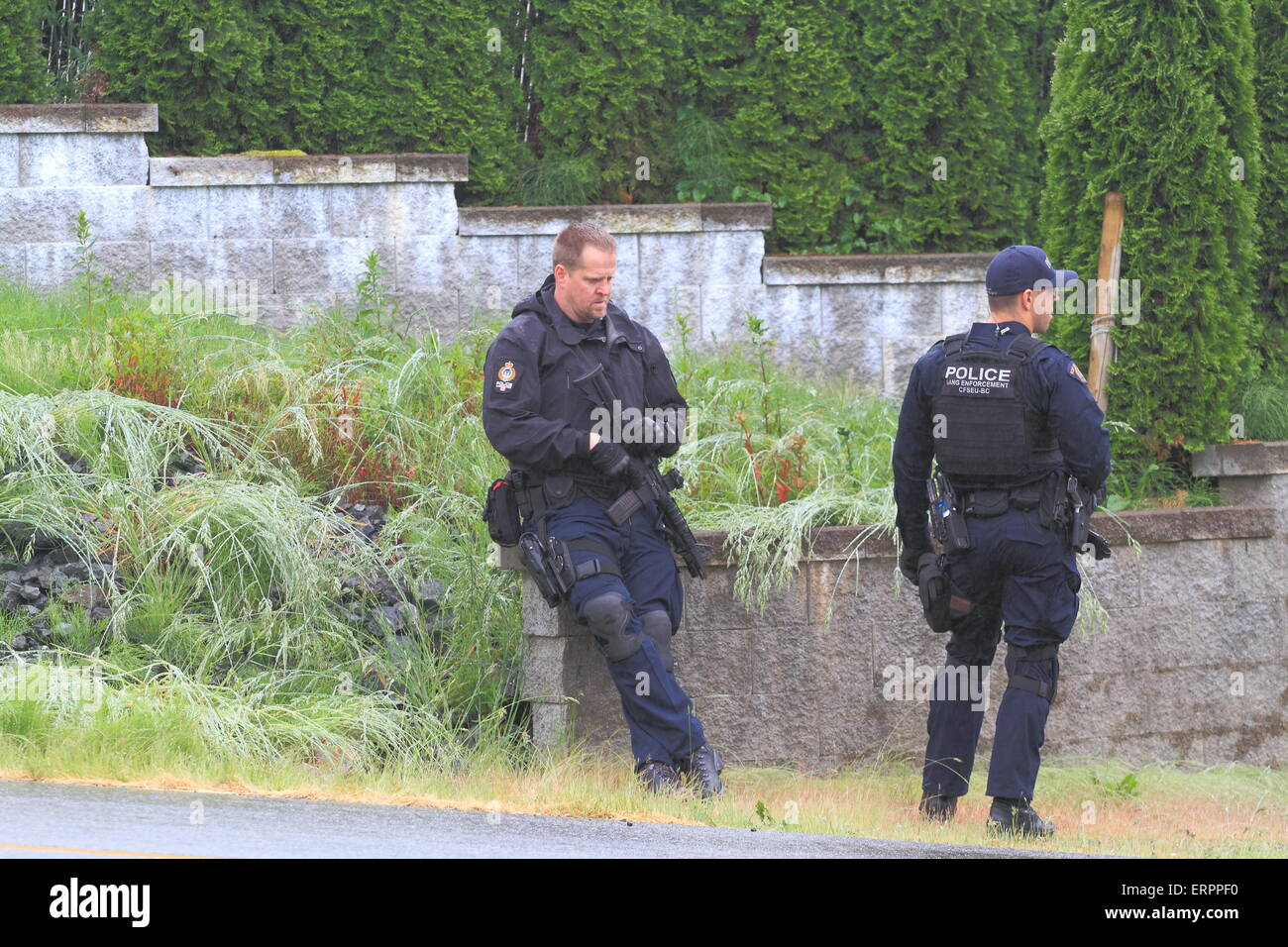 Polizia armata a Busto di farmaco Foto Stock