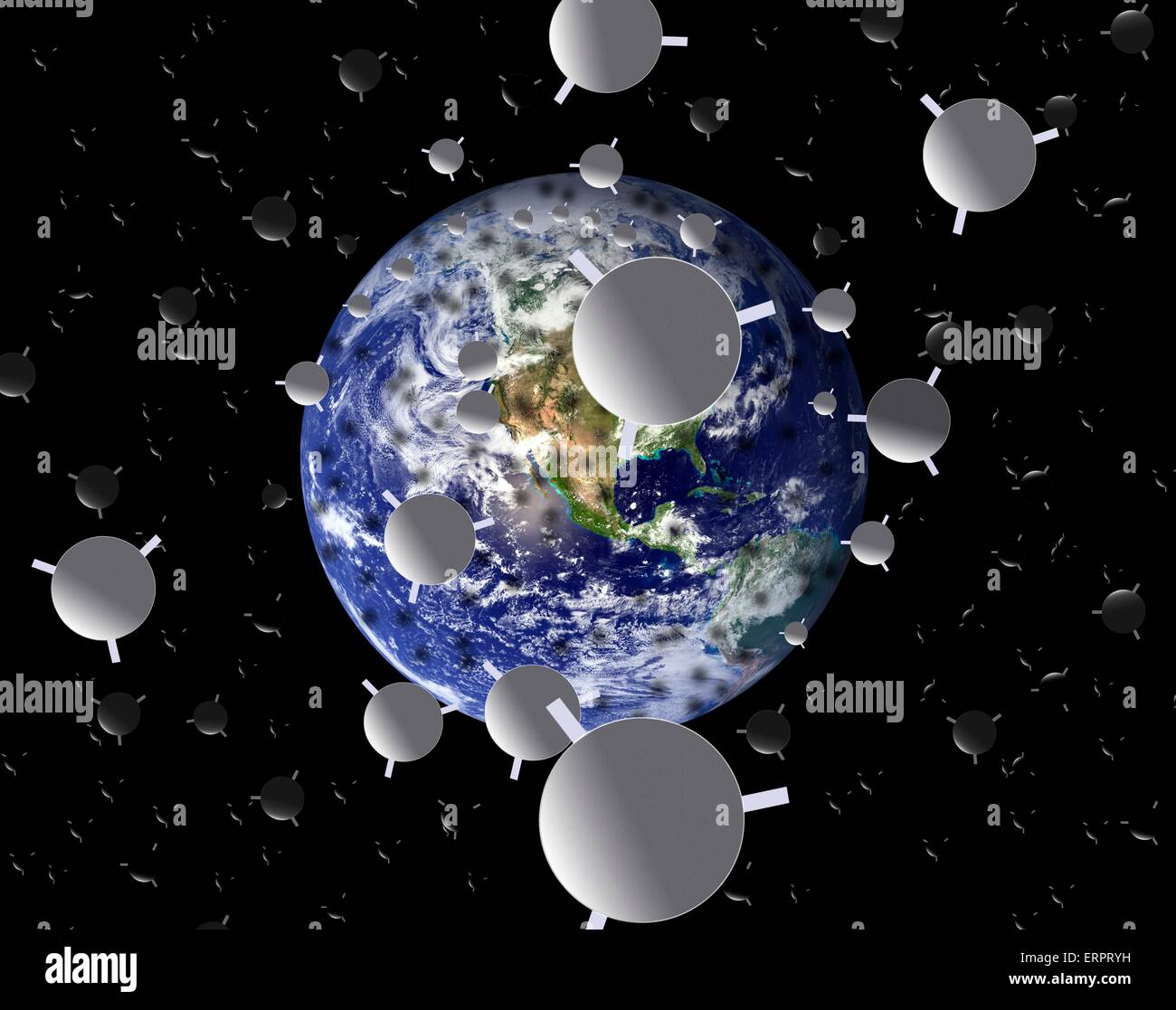Il pianeta terra con specchi nello spazio, computer grafica. Foto Stock