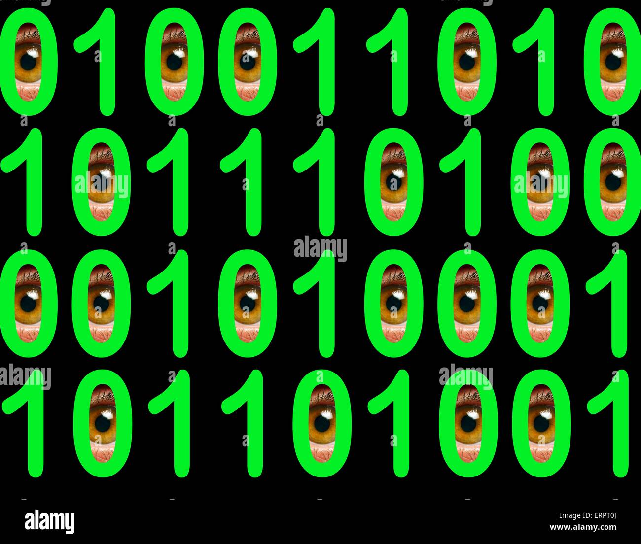 Codice binario con gli occhi, la computer grafica. Foto Stock