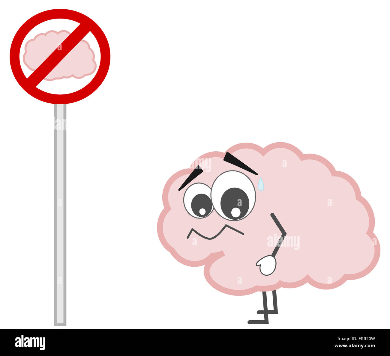 Vietato segno del cervello Concept cartoon illustrazione Foto Stock