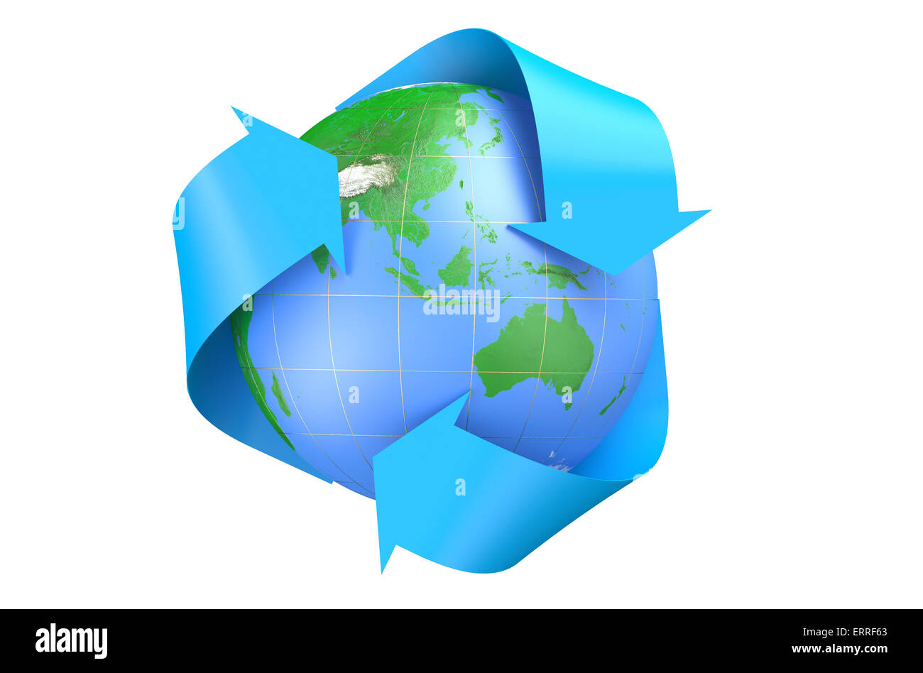 Terra e simbolo di riciclaggio isolati su sfondo bianco Foto Stock