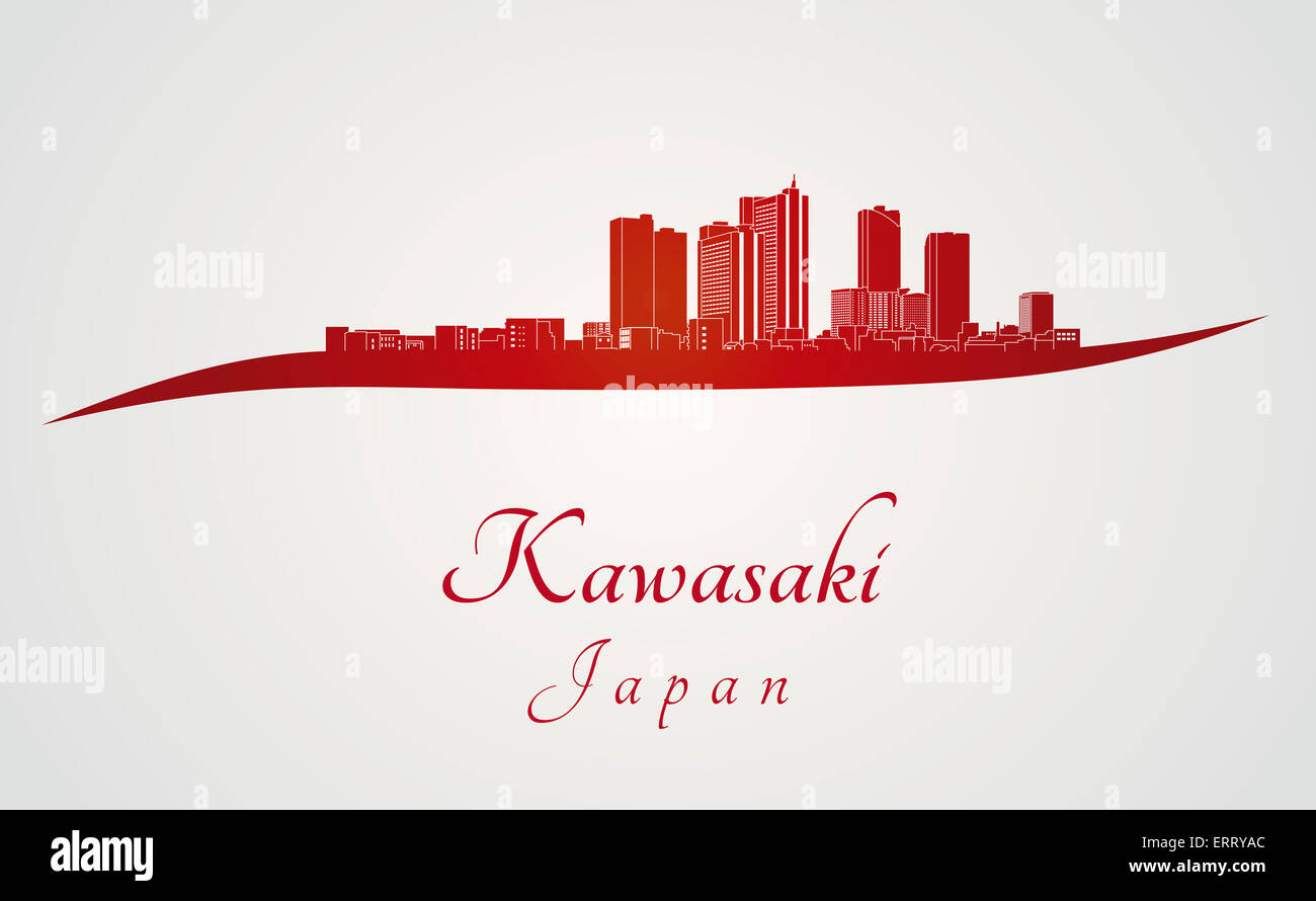 Kawasaki skyline in rosso e grigio in modificabile file vettoriali Foto Stock