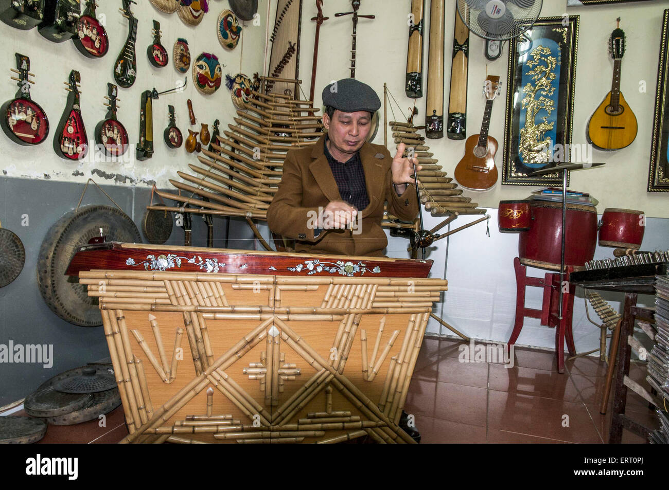 Musica tradizionale strumento, Hanoi, Vietnam Foto Stock