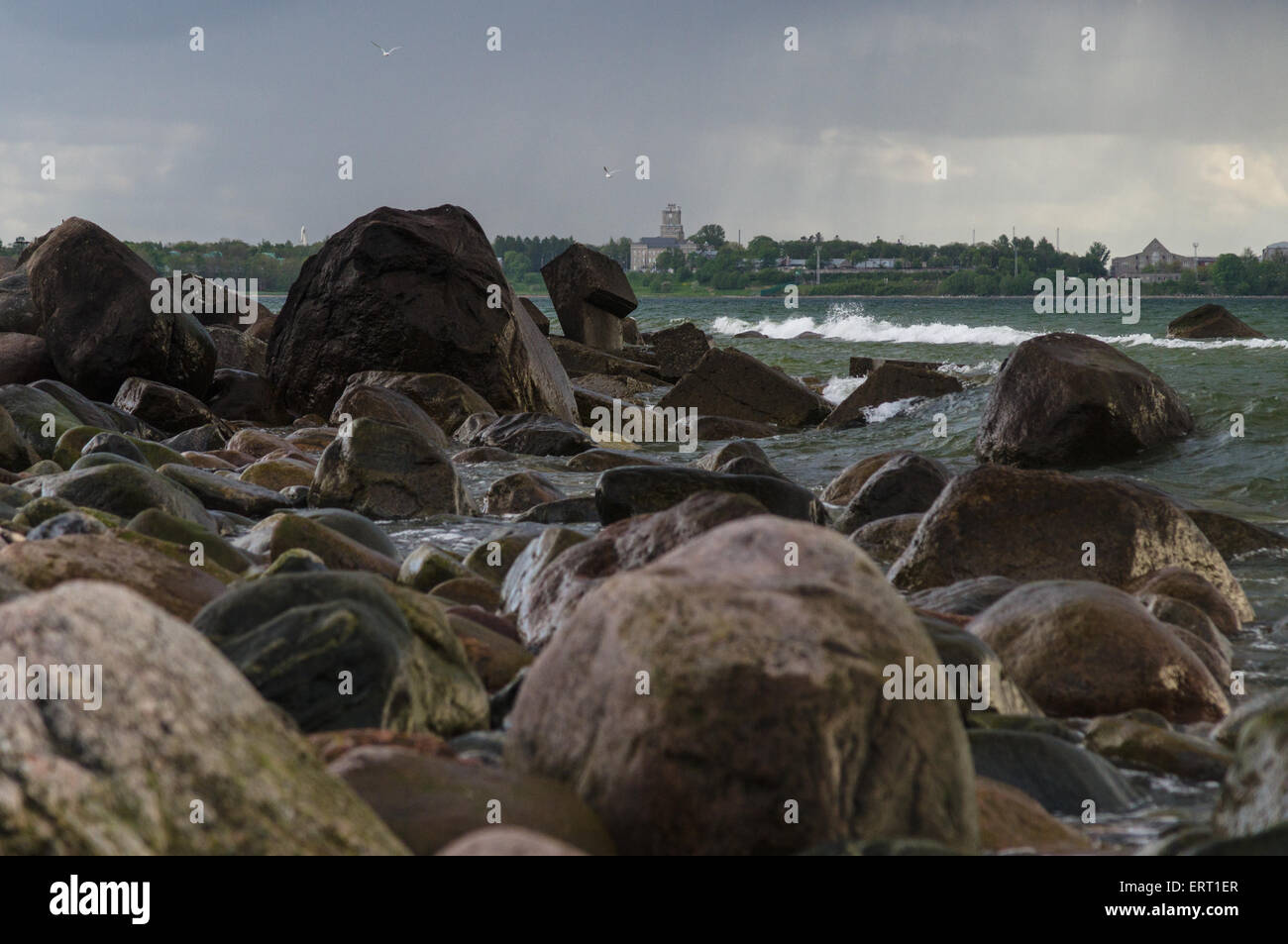 Inquieto costa rocciosa del Mar Baltico Foto Stock