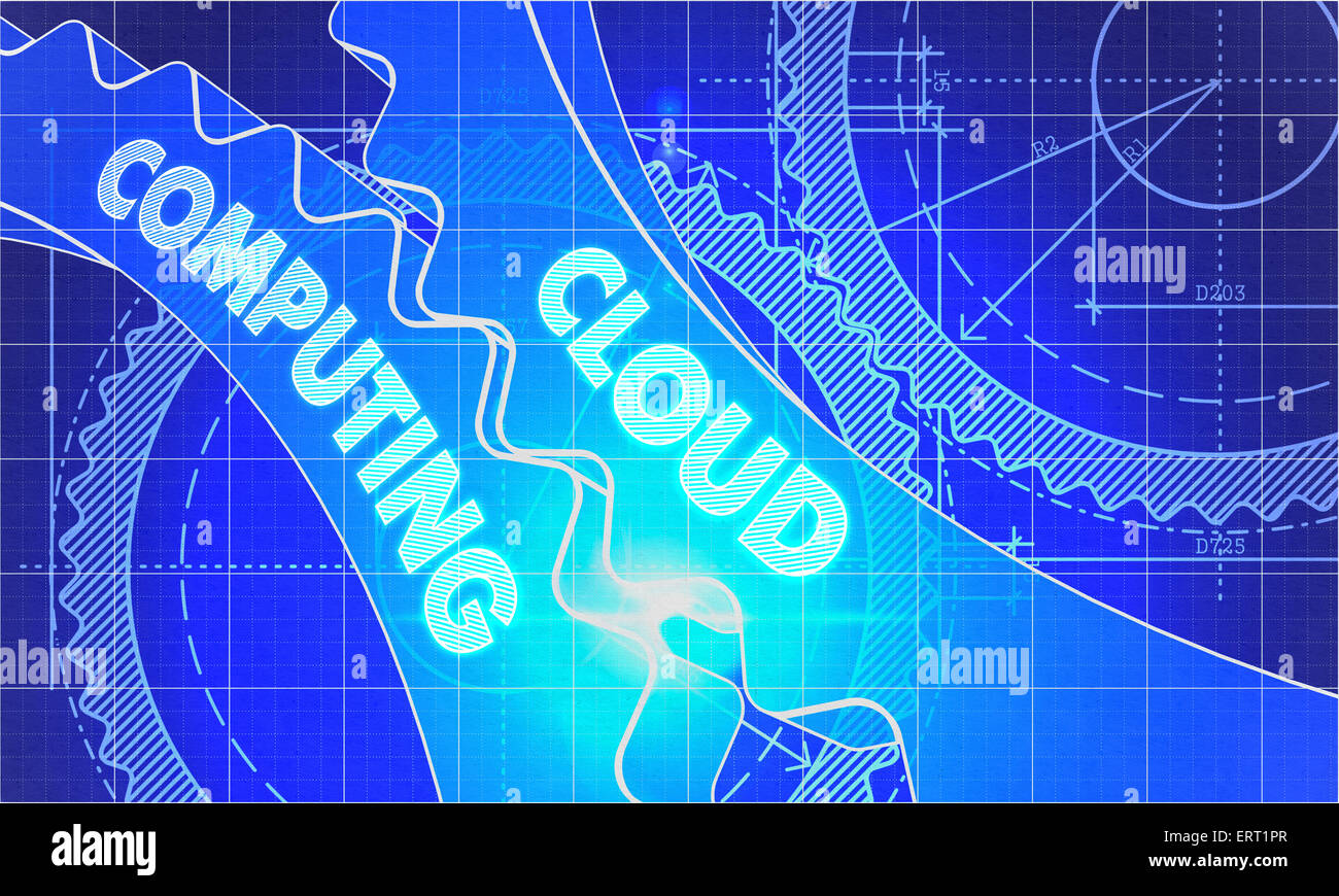 Il Cloud Computing concetto. Blueprint di ingranaggi. Foto Stock