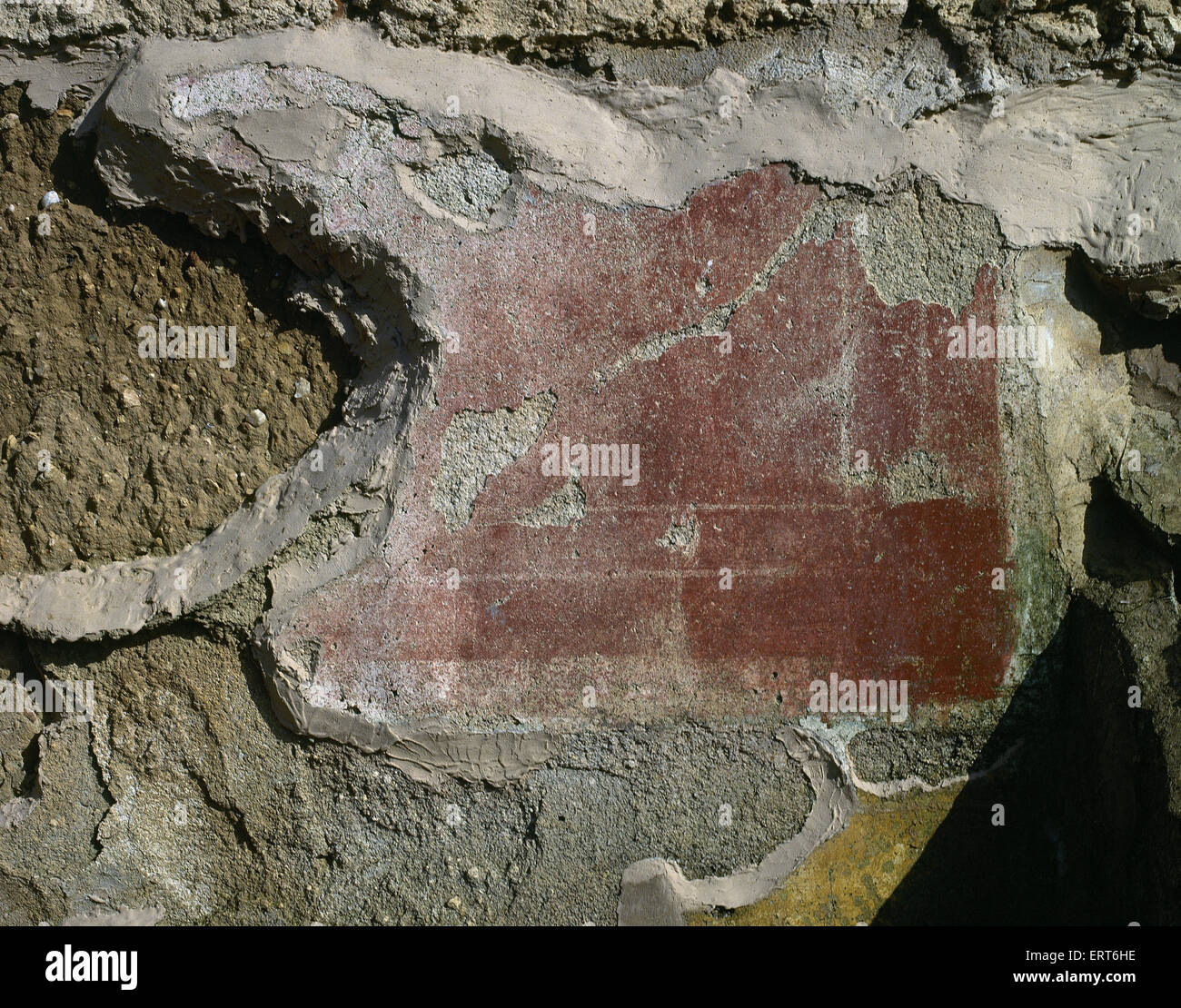 Periodo romano. Spagna. La Catalogna. Empuries città. 2A Domus. I secolo d.c. Resti di pittura murale. Foto Stock