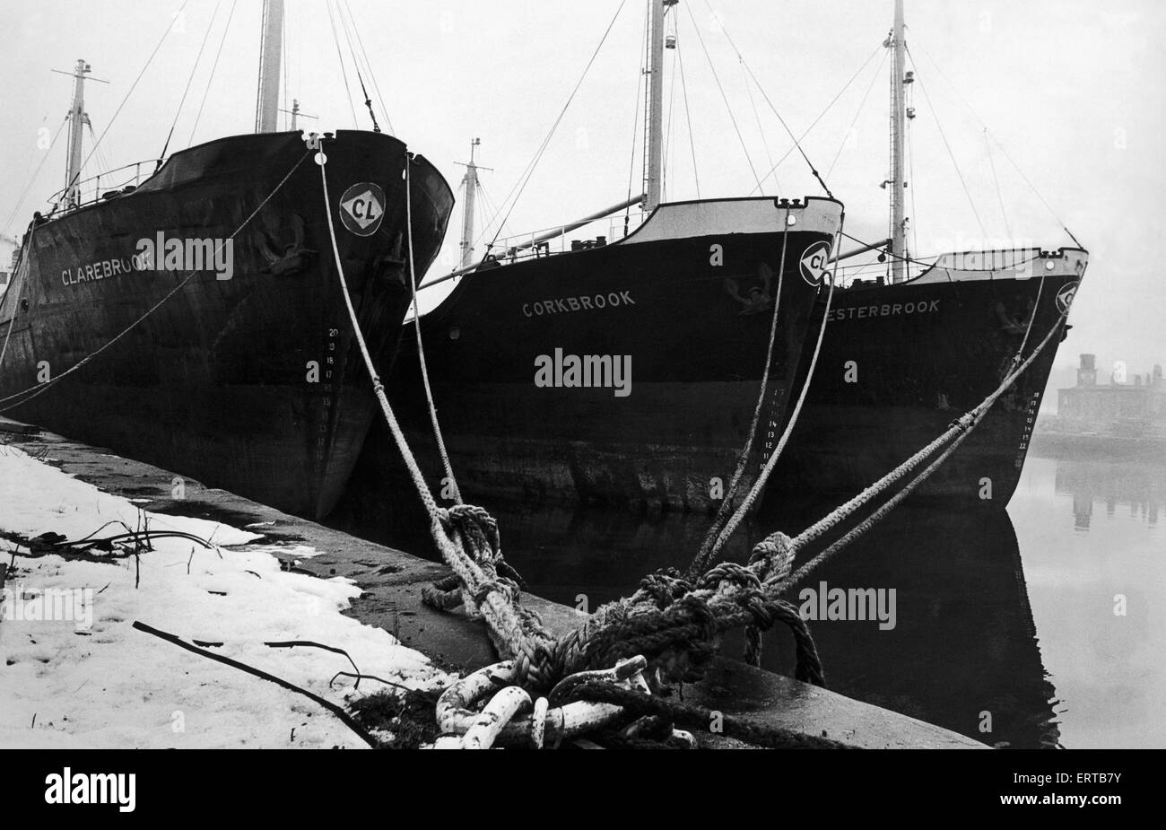 Tre mini navi portarinfuse giacciono affiancati a Hartlepool di Jackson Dock le ultime vittime del world wide shipping recessione. Il 27 gennaio 1976 Foto Stock