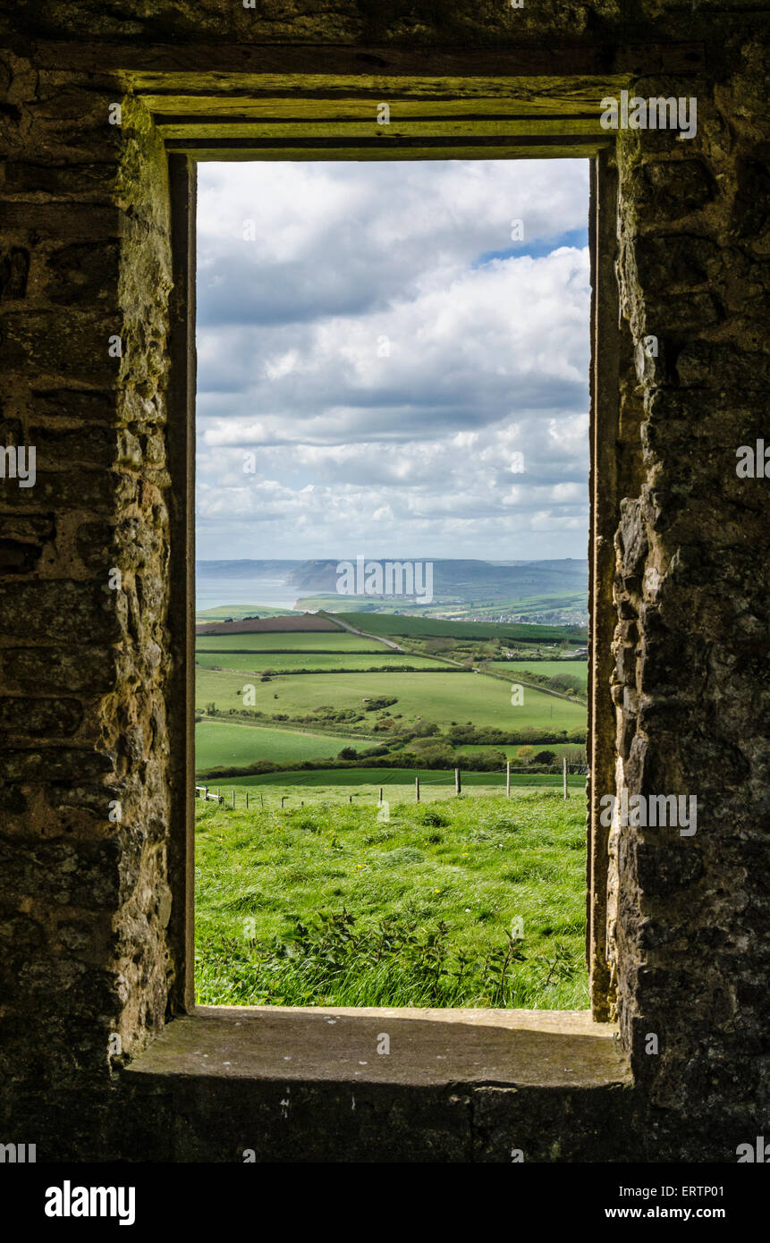 La vista dalla finestra della Knoll lookout, Lee Ashworth della posizione nella serie TV Broadchurch. Foto Stock