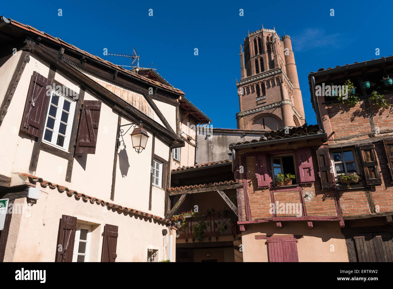 Albi affacciato sulla cattedrale francese di tradizionali case in Albi, Tarn, Francia, Europa Foto Stock