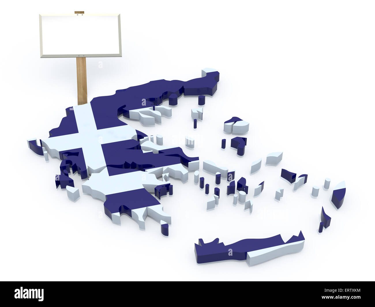 Grecia mappa in 3d con il cartello bianco, isolato su sfondo bianco Foto Stock