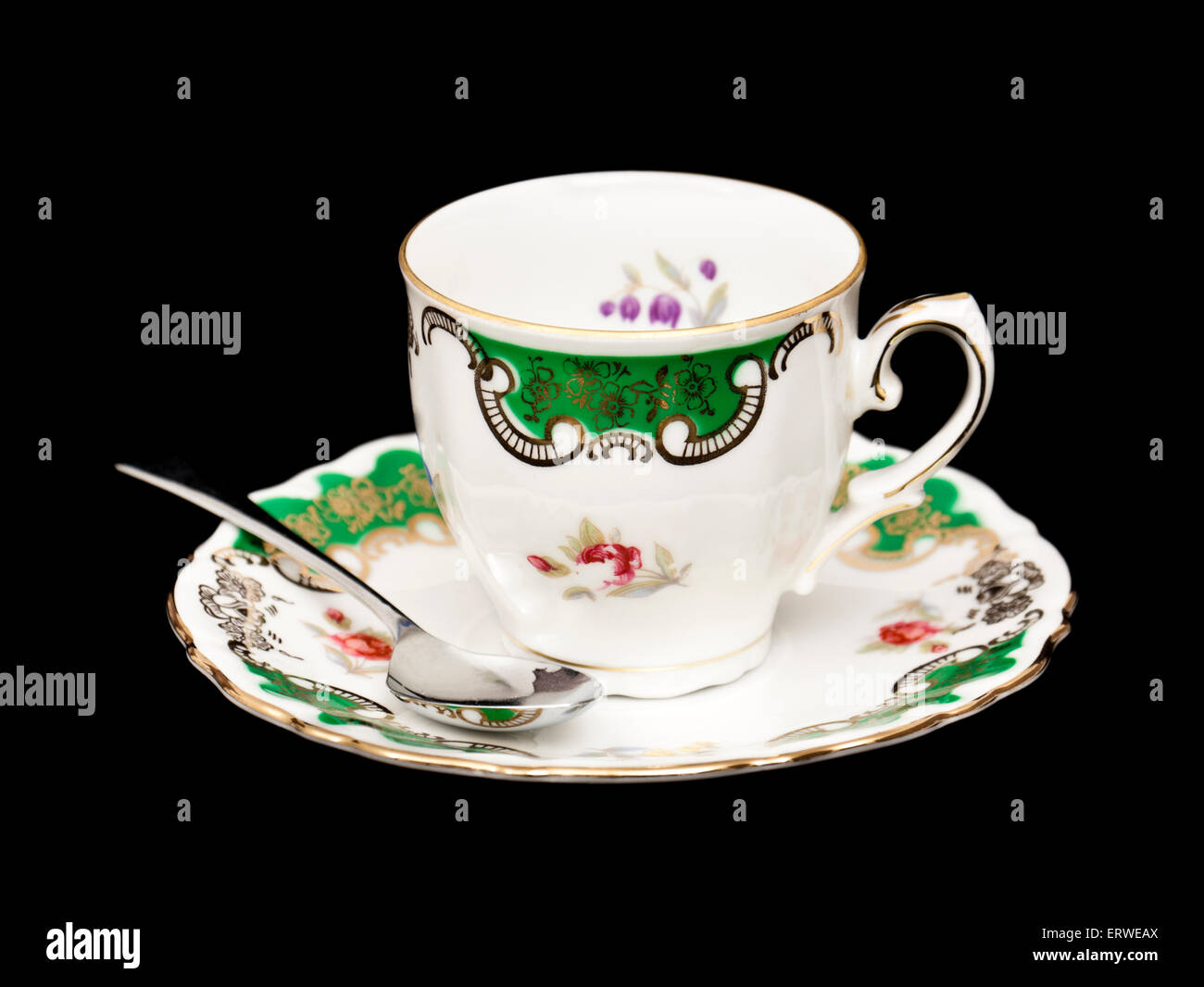 Vintage porcellana bavarese tazza da caffè con piattino con cucchiaino Foto Stock