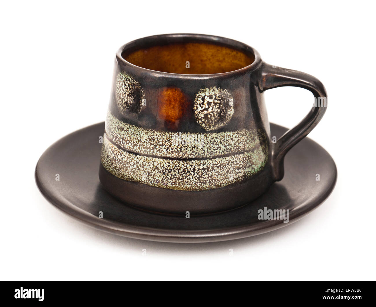Vendemmia fine anni sessanta Celtic ceramica (Newlyn, Cornwall) 'Medallion' caffè / tazza da caffè con piattino. Foto Stock