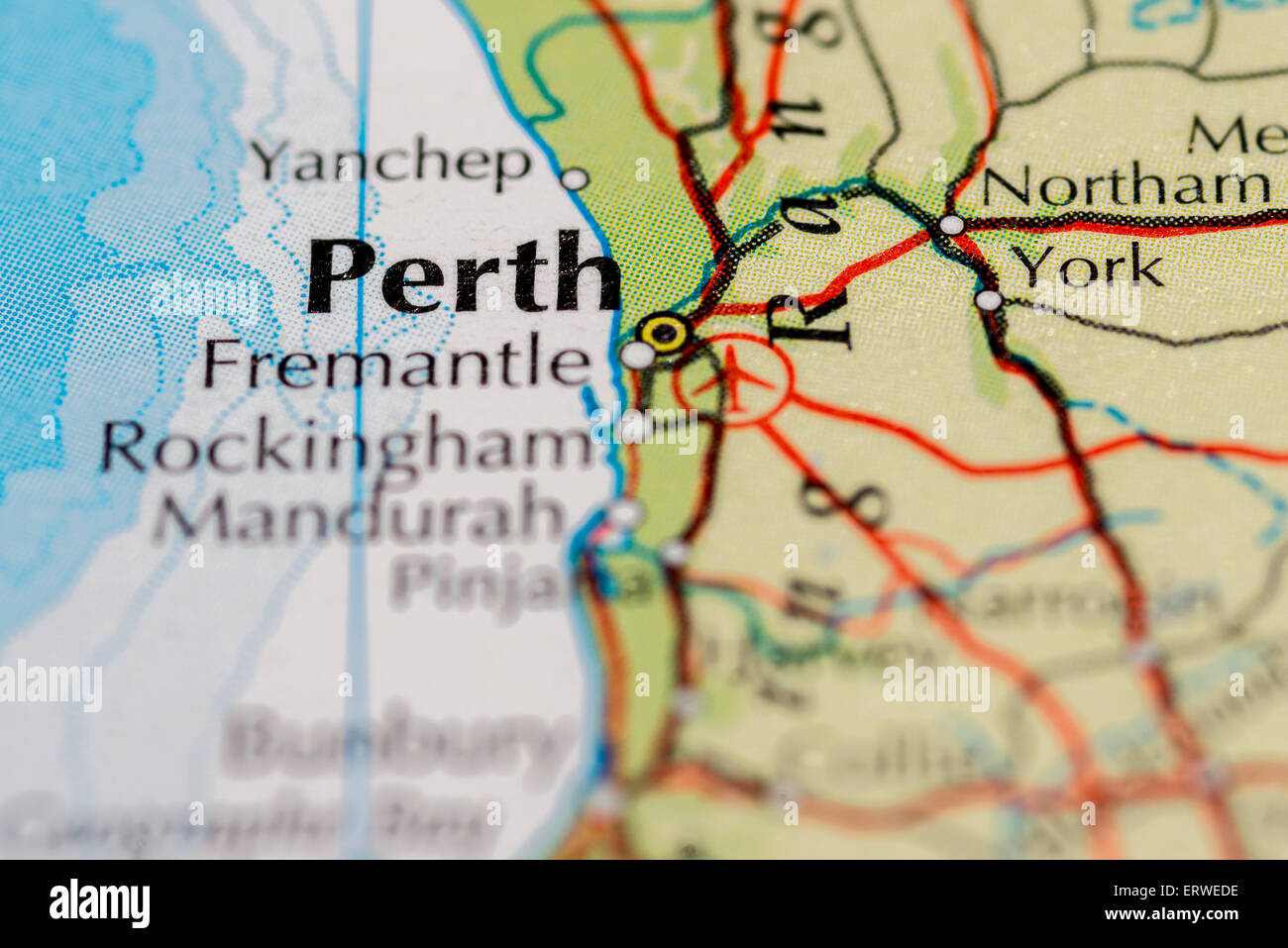 Close up della mappa di Perth sulla costa occidentale dell'Australia Foto Stock