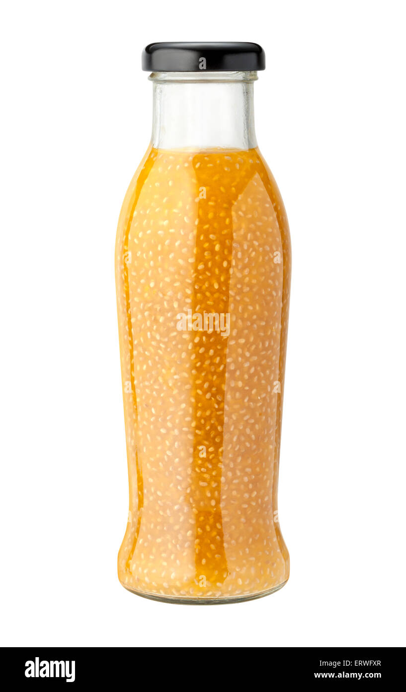 Noce di Cocco ananas Chia drink in un flacone di vetro con un tappo nero Foto Stock